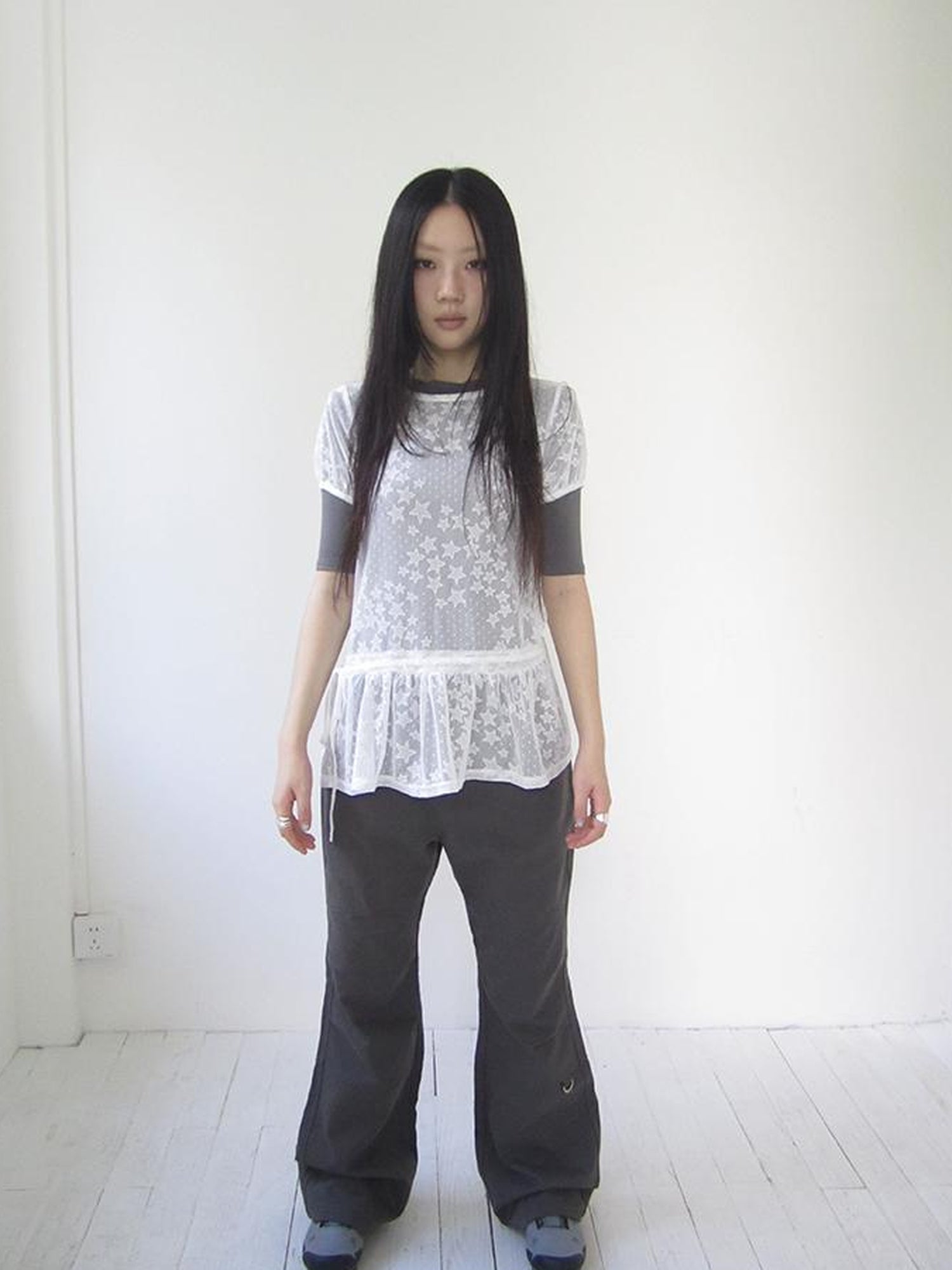 Updateang project Star Print Lace Top With Drawstring Waist