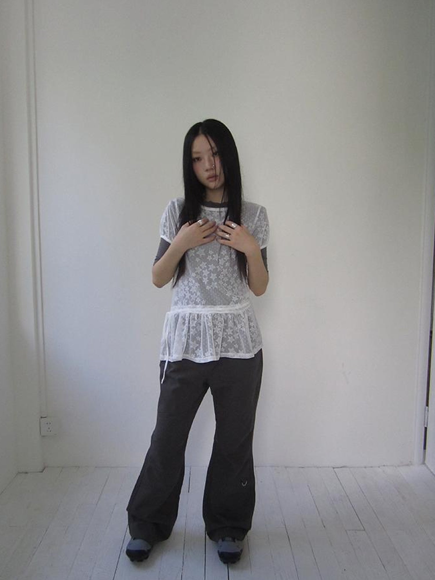 Updateang project Star Print Lace Top With Drawstring Waist