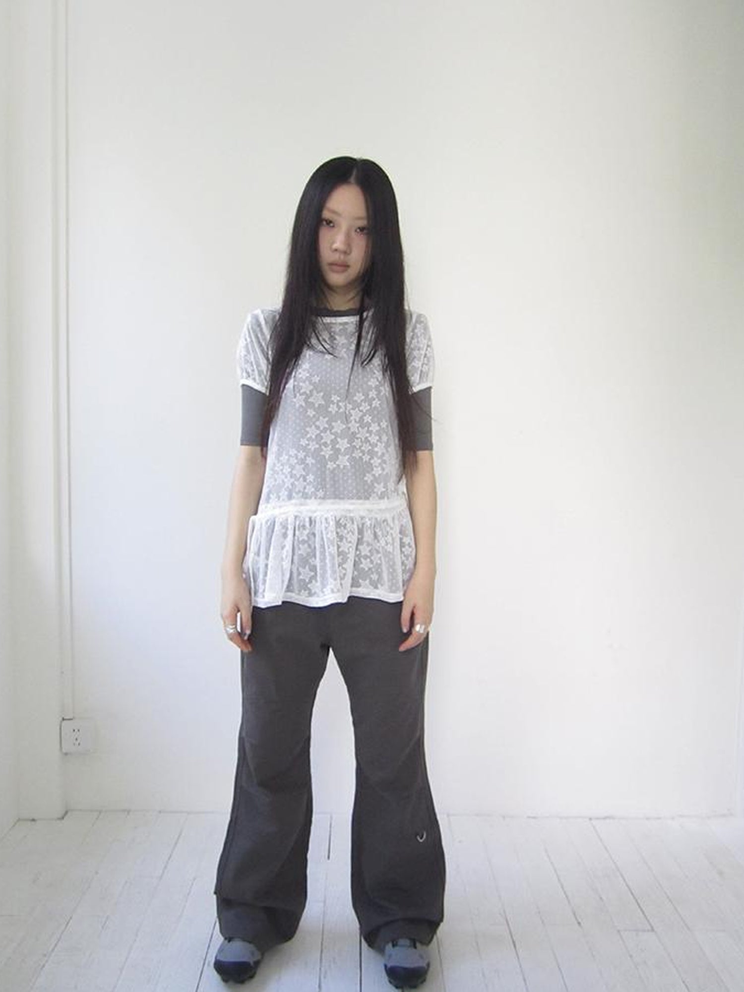 Updateang project Star Print Lace Top With Drawstring Waist
