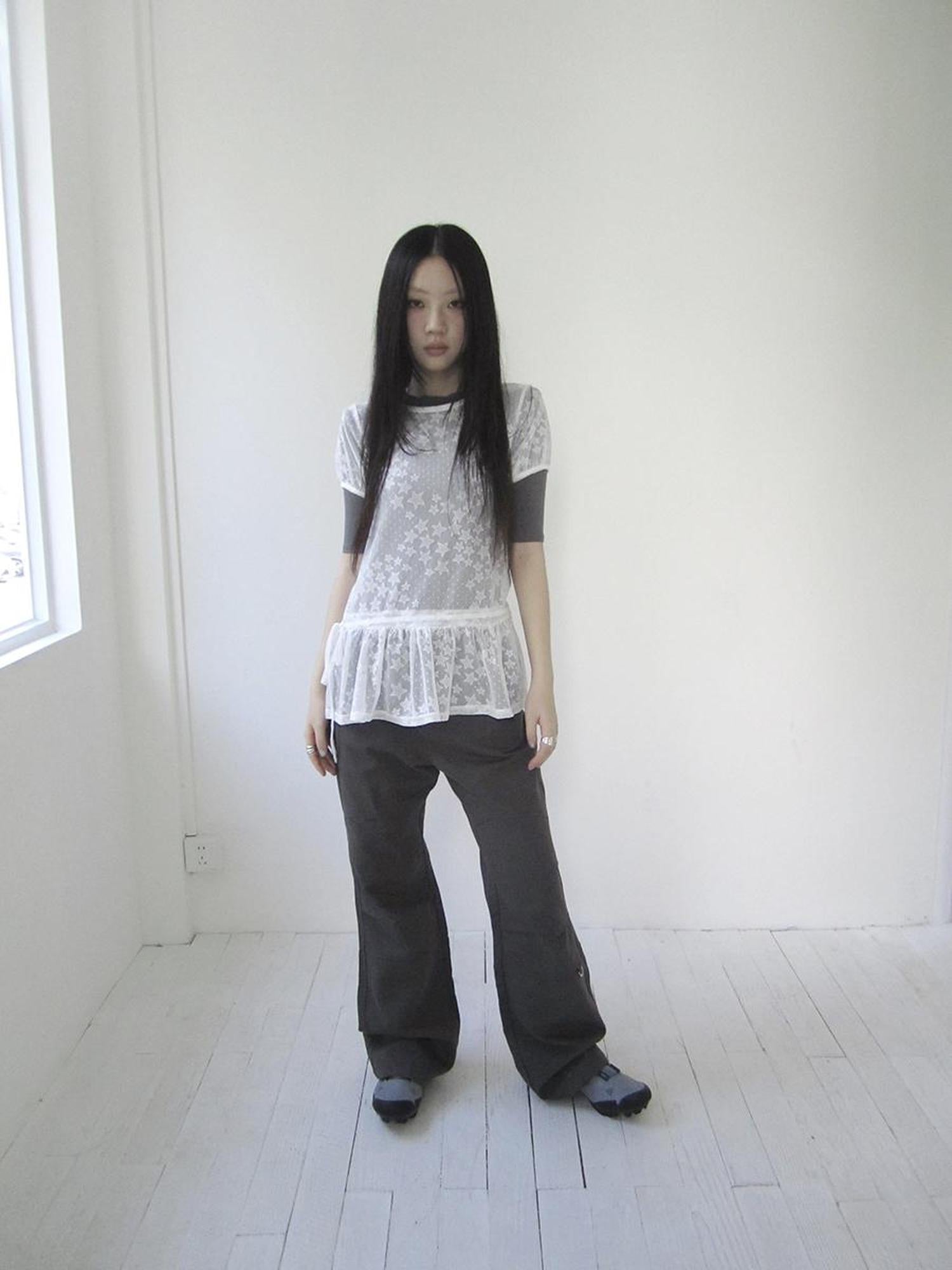 Updateang project Star Print Lace Top With Drawstring Waist
