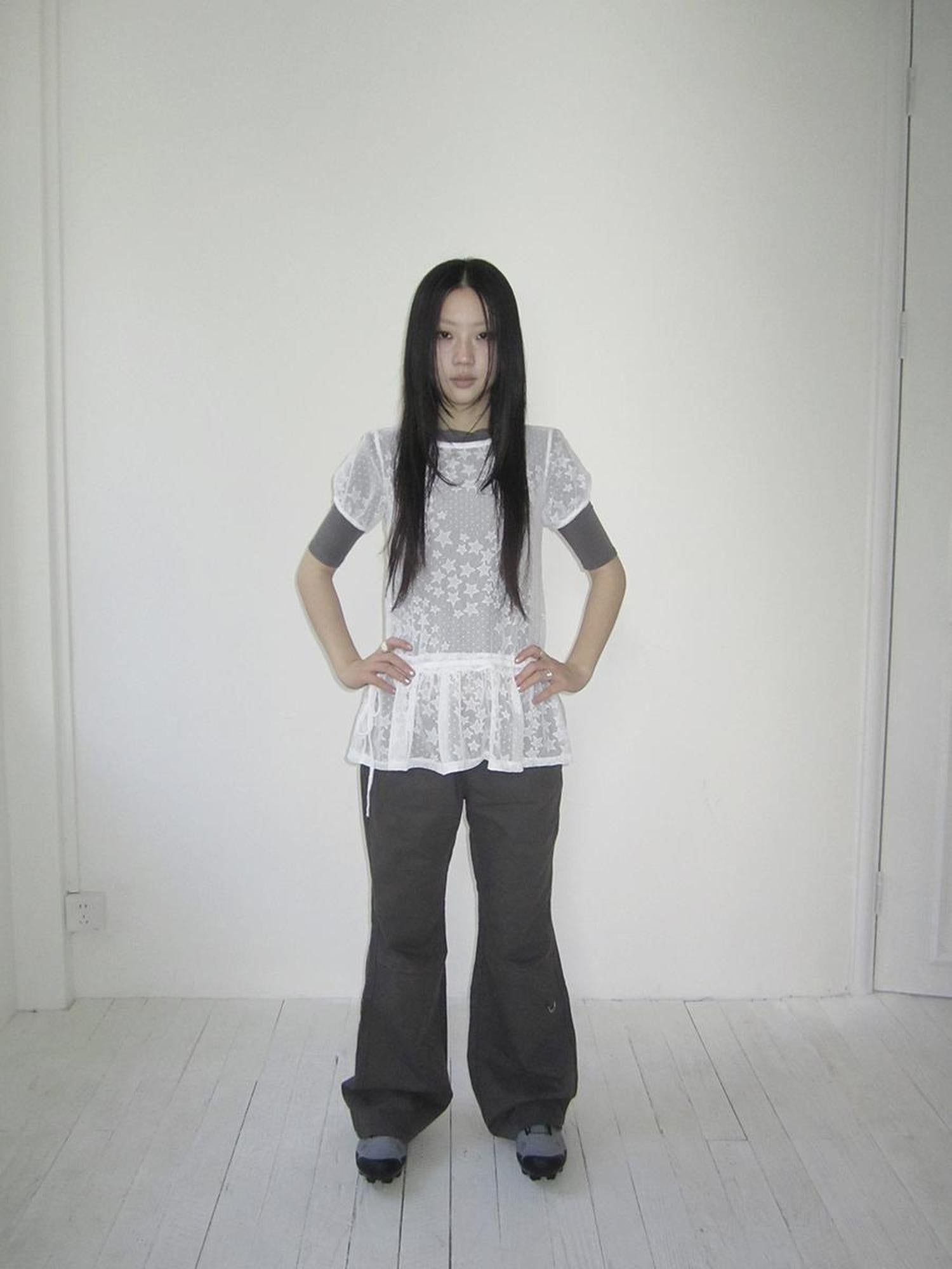 Updateang project Star Print Lace Top With Drawstring Waist