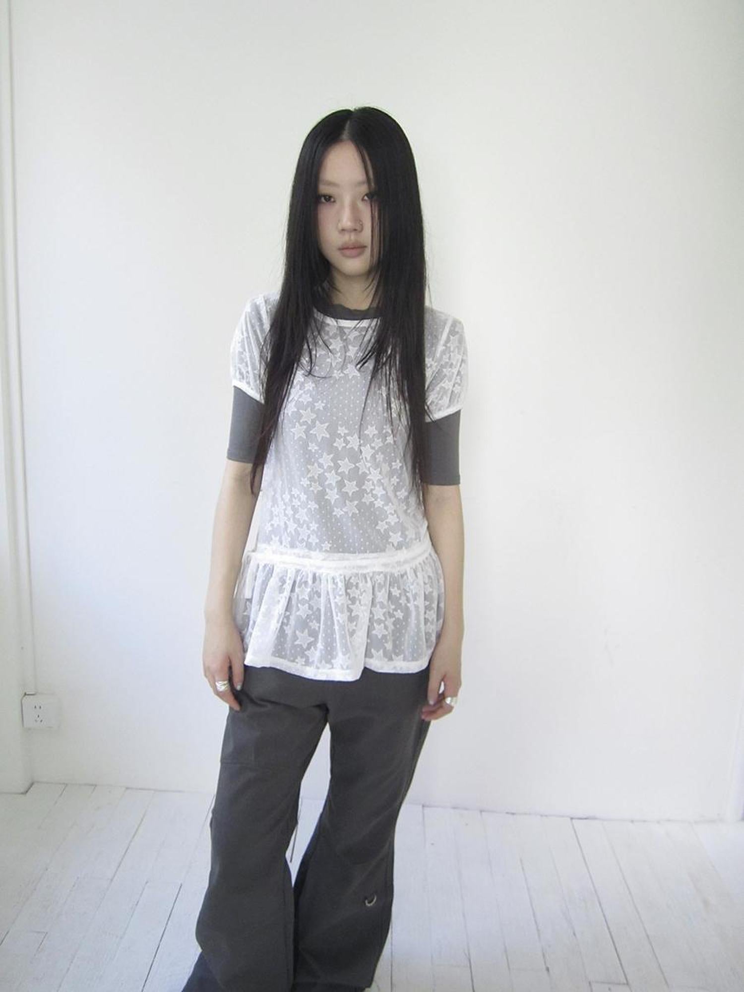 Updateang project Star Print Lace Top With Drawstring Waist