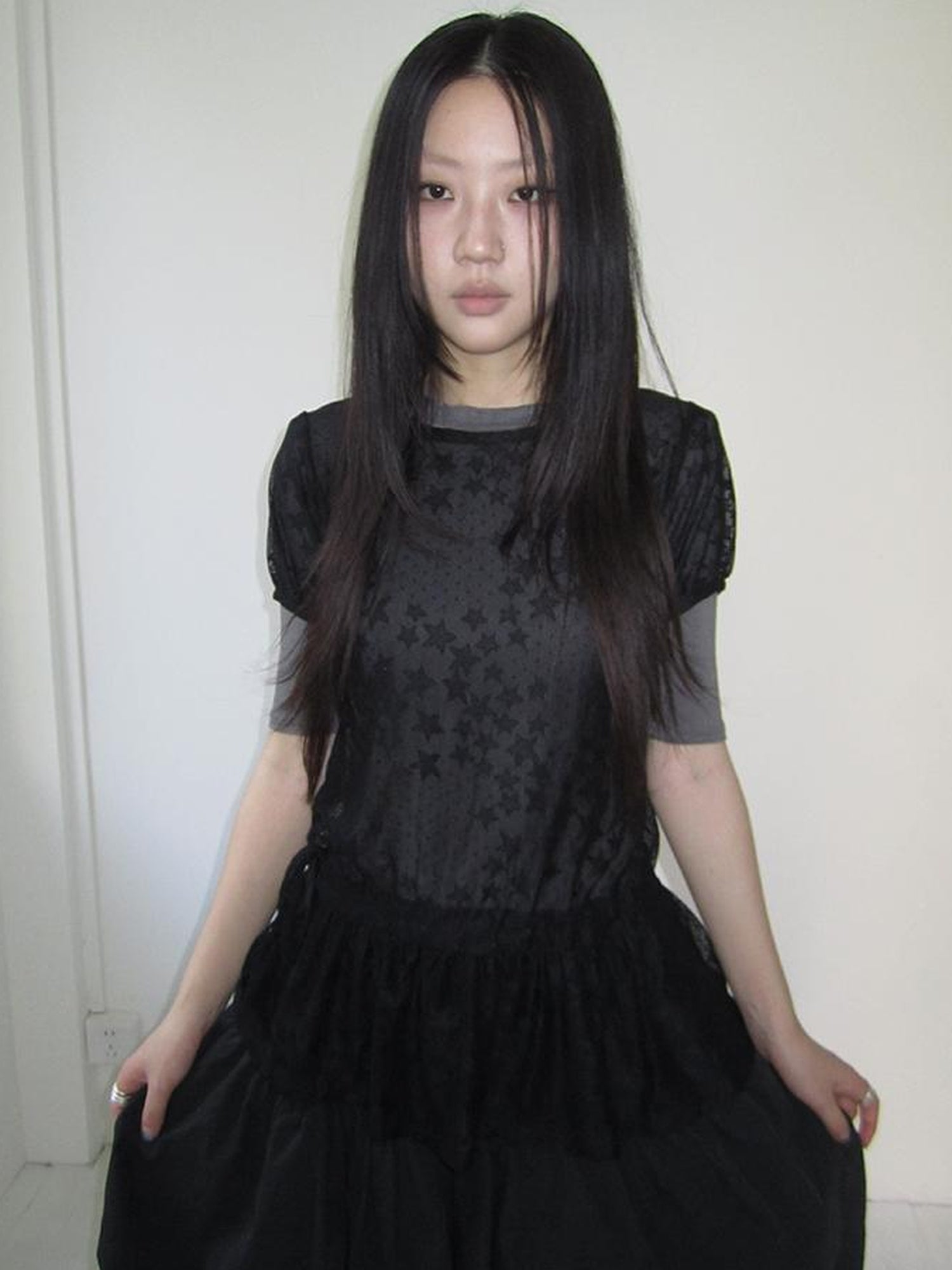 Updateang project Star Print Lace Top With Drawstring Waist