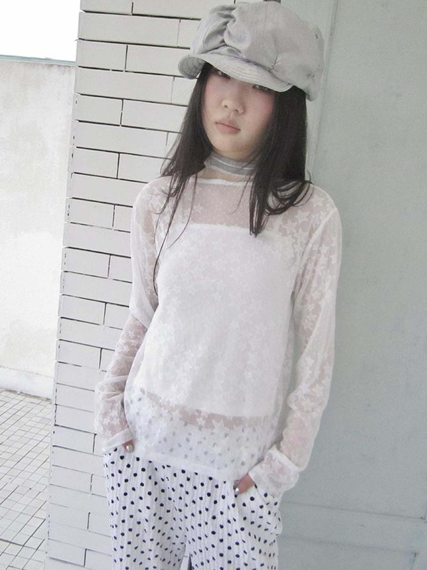 Updateang project Star Sheer Layering Tee Summer Lightweight Long Sleeve Top