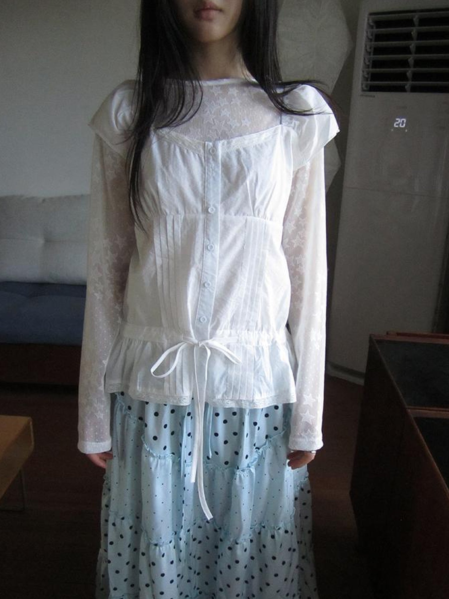 Updateang project Star Sheer Layering Tee Summer Lightweight Long Sleeve Top