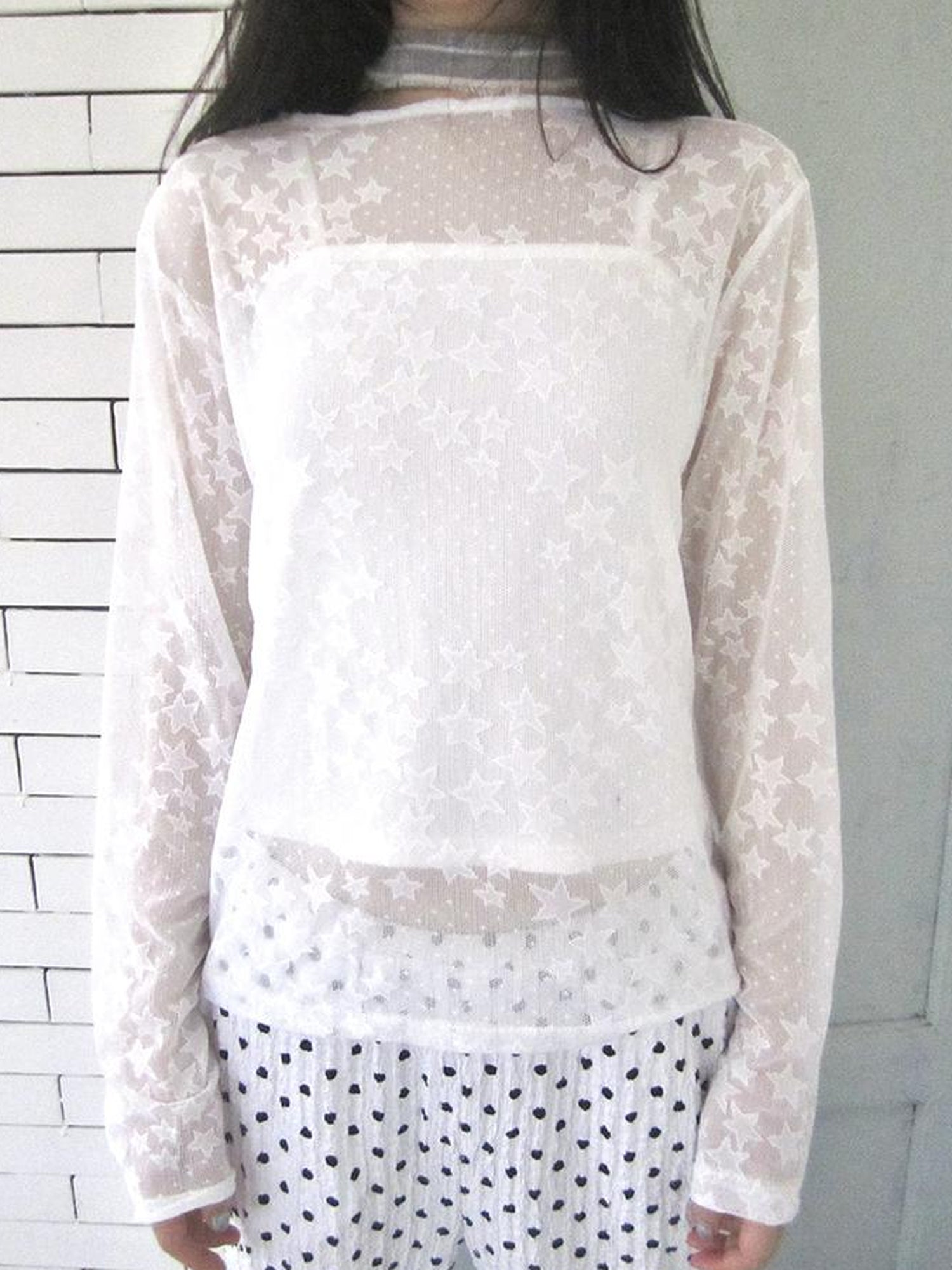 Updateang project Star Sheer Layering Tee Summer Lightweight Long Sleeve Top
