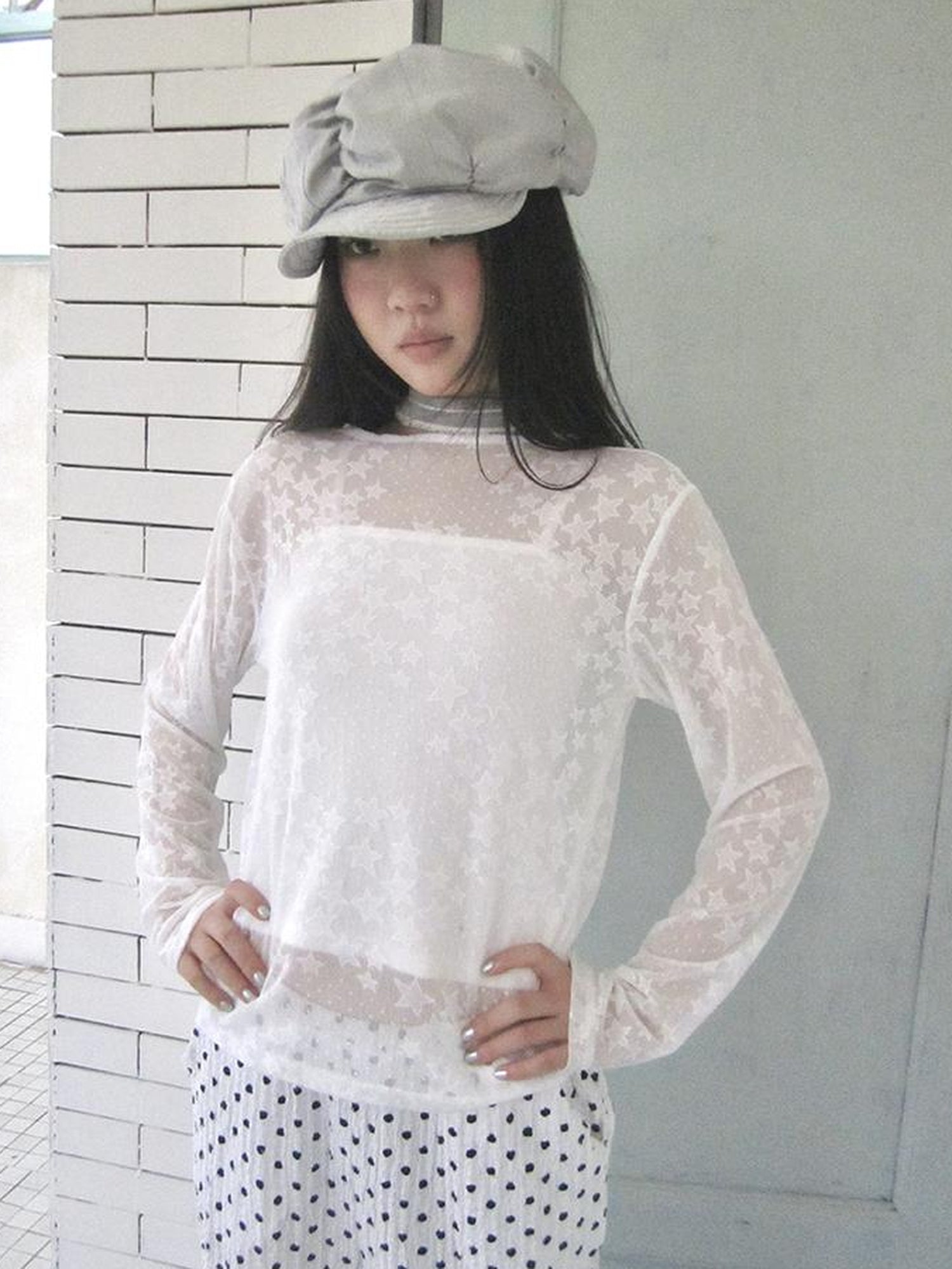 Updateang project Star Sheer Layering Tee Summer Lightweight Long Sleeve Top