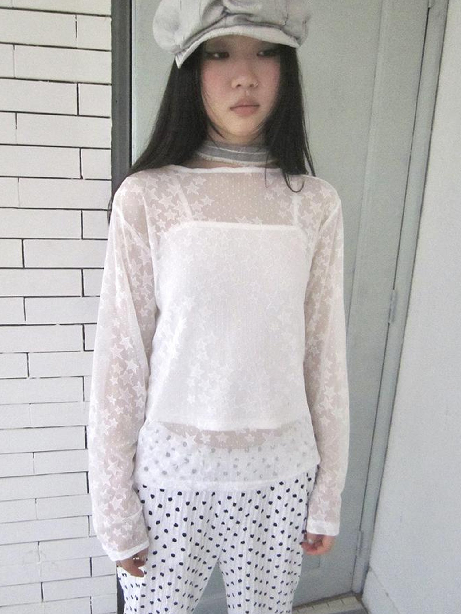 Updateang project Star Sheer Layering Tee Summer Lightweight Long Sleeve Top