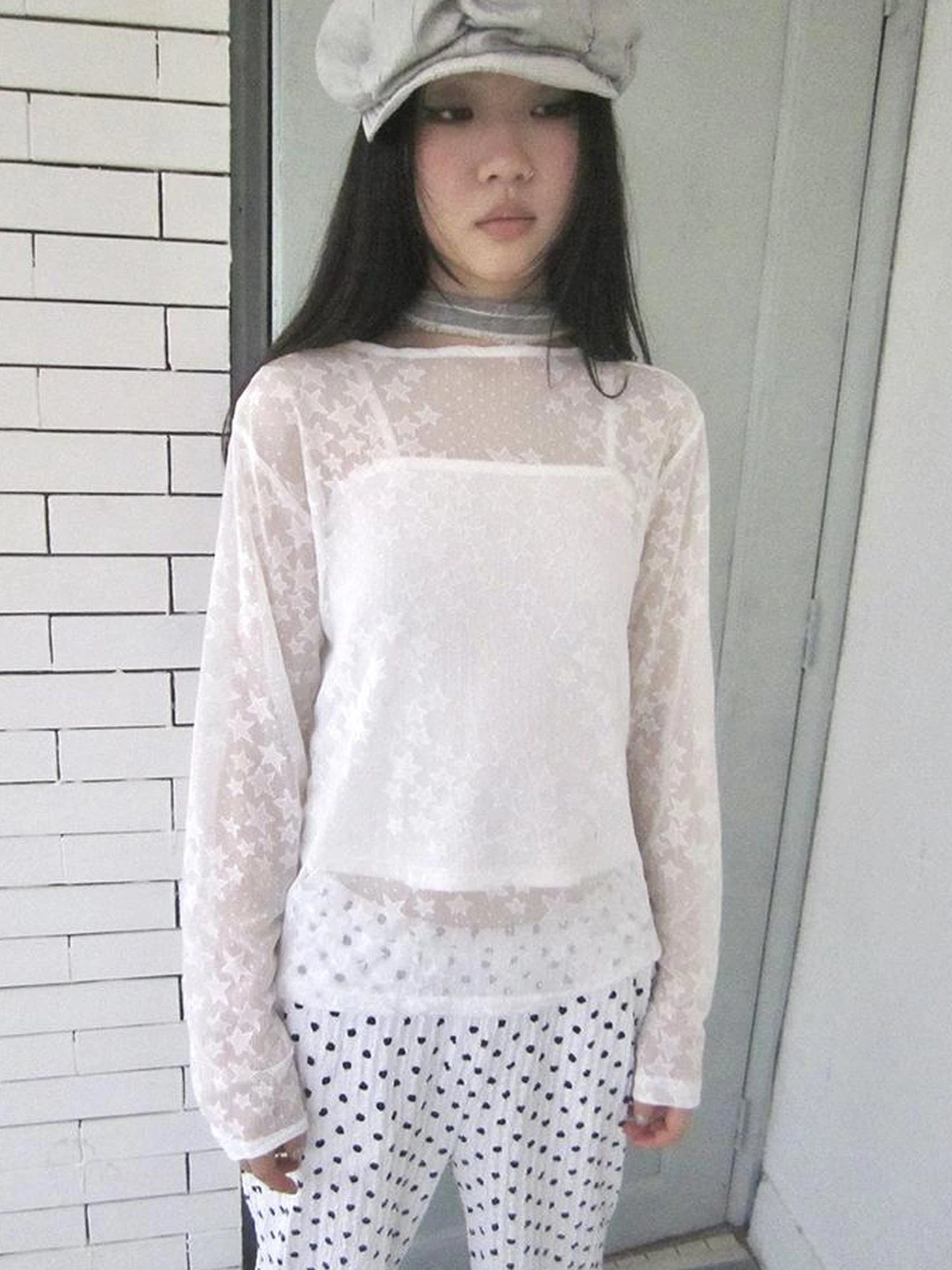 Star Sheer Layering Tee Summer Lightweight Long Sleeve Top