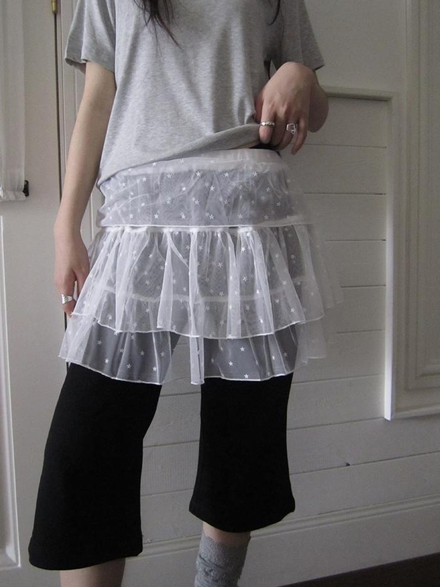 ang project Starry Ballet Mesh Overlay Skirt