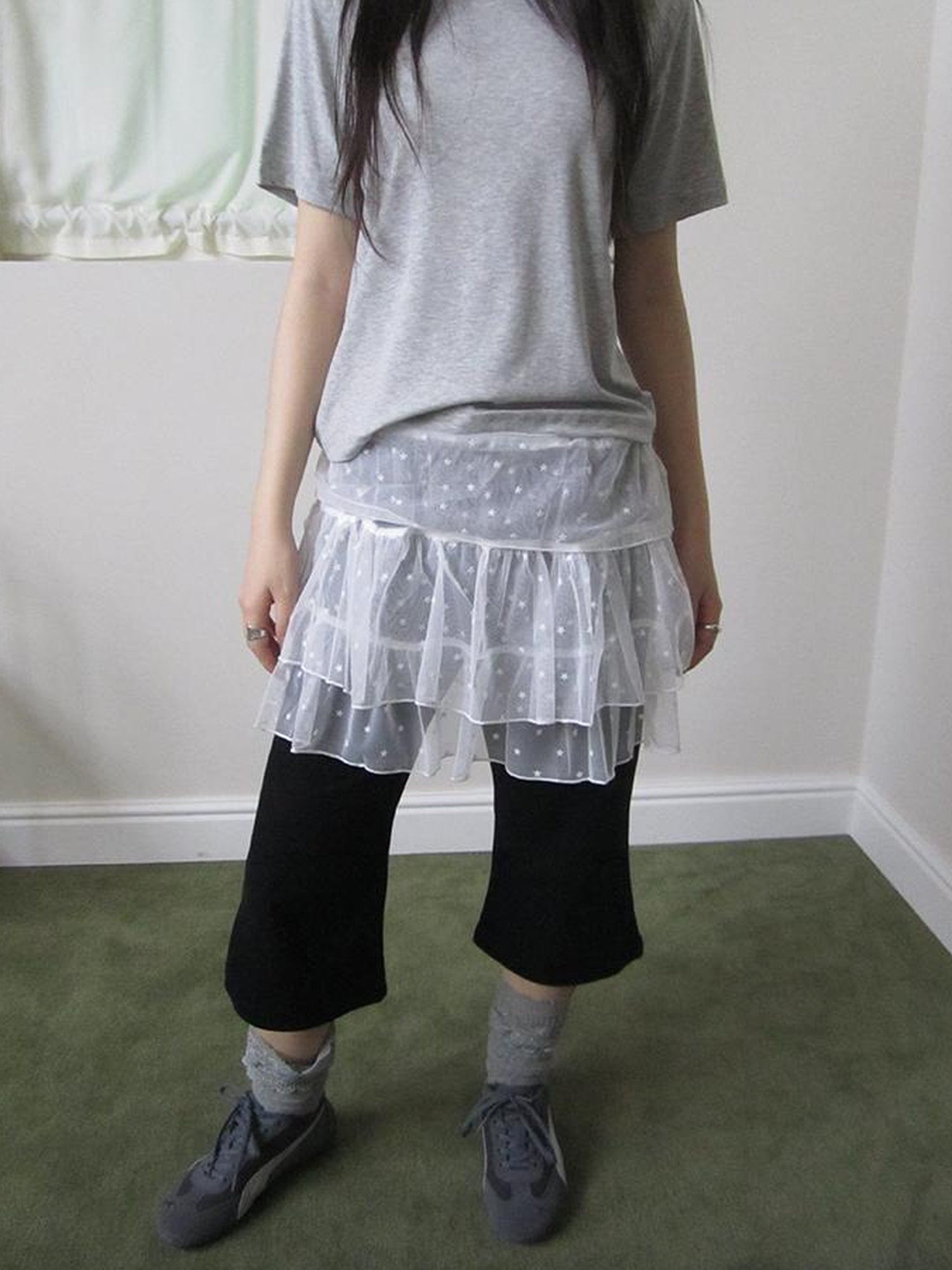 ang project Starry Ballet Mesh Overlay Skirt