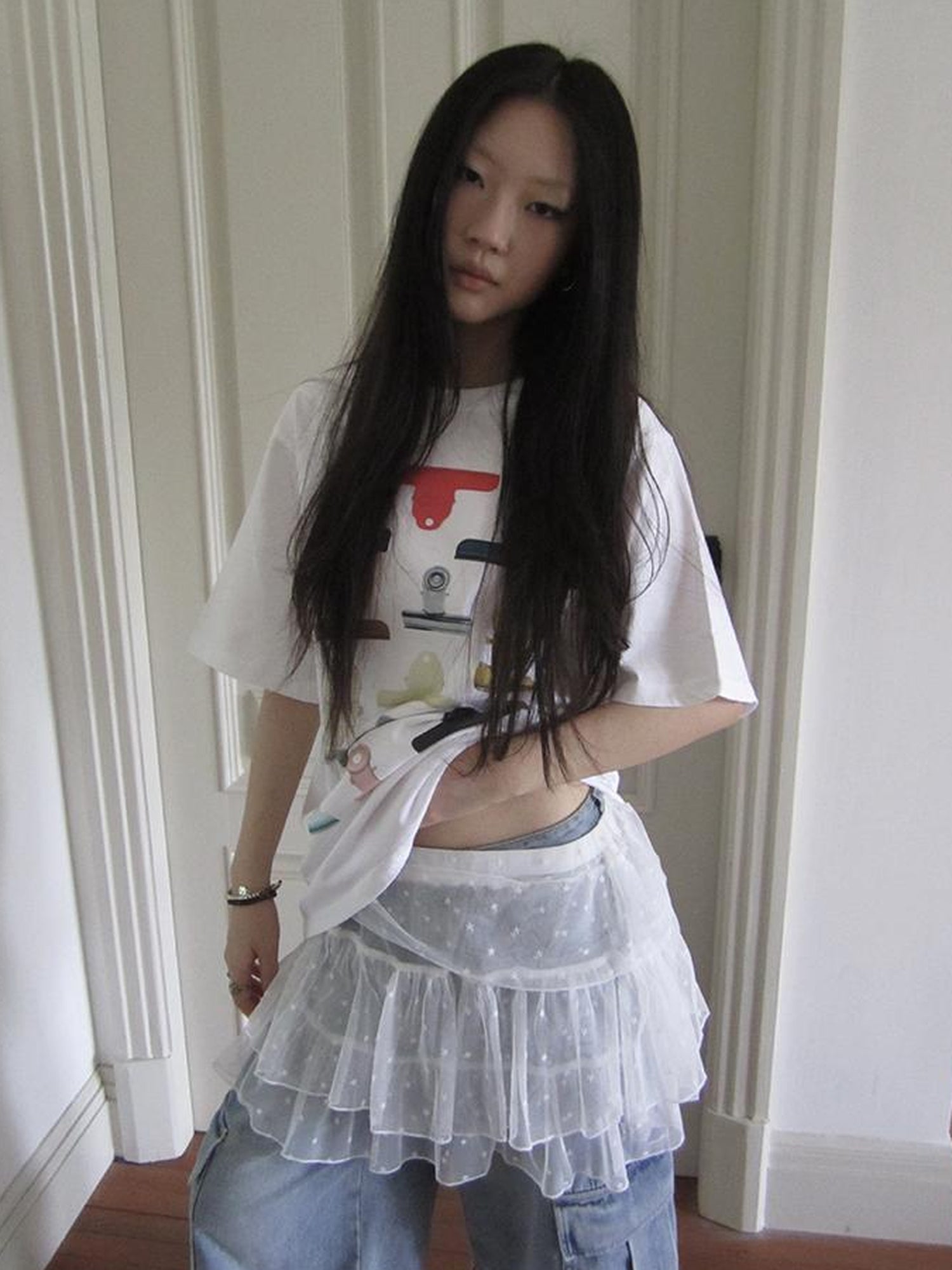 ang project Starry Ballet Mesh Overlay Skirt
