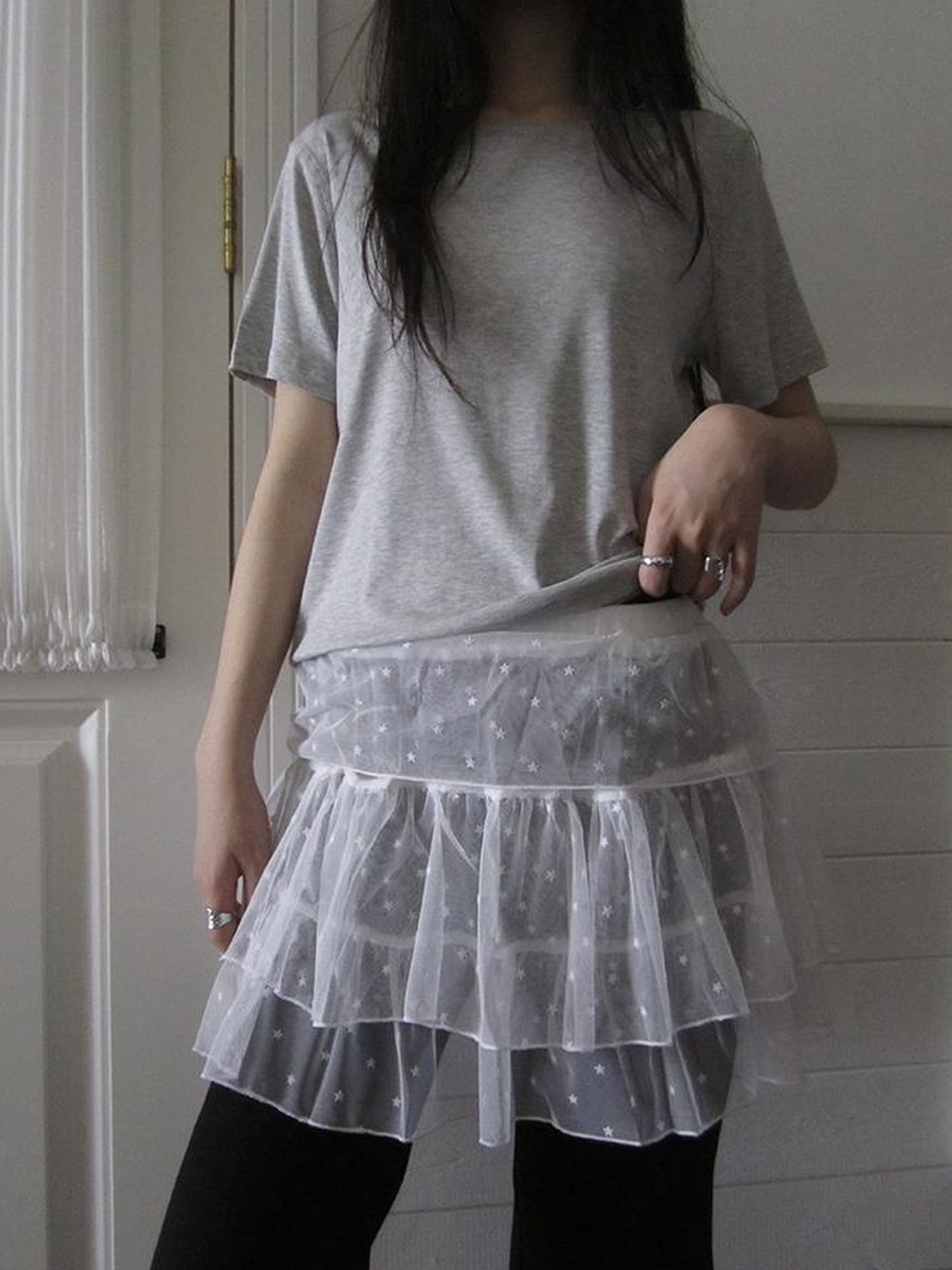 ang project Starry Ballet Mesh Overlay Skirt