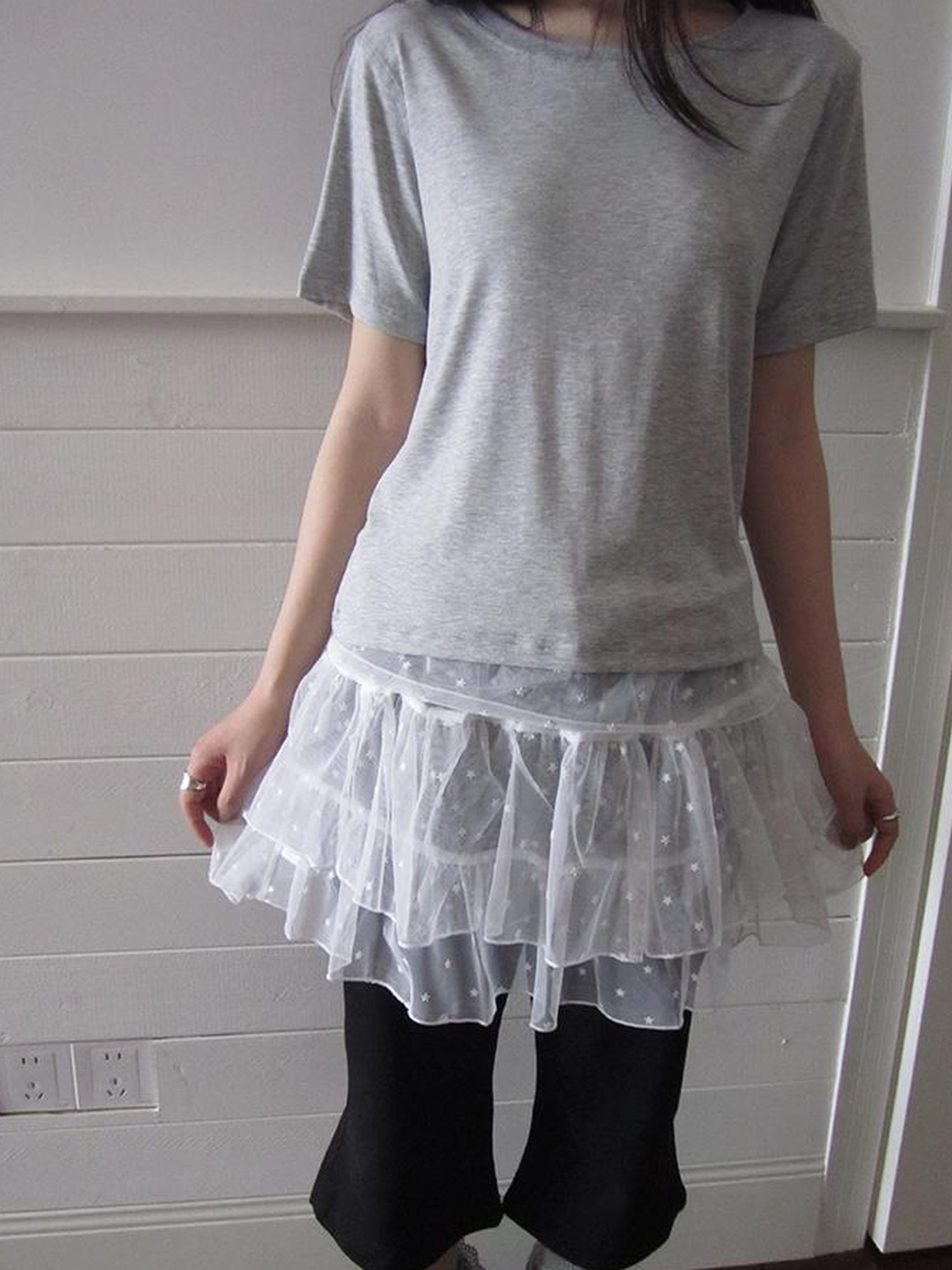 ang project Starry Ballet Mesh Overlay Skirt