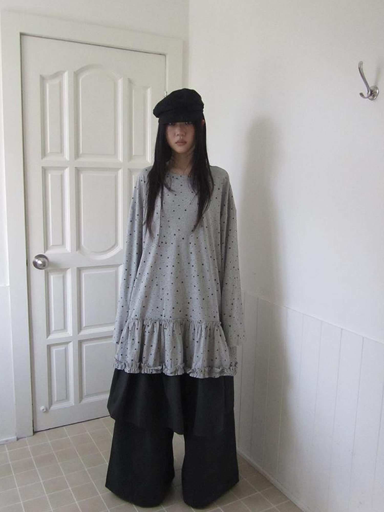 Updateang project Stars Print Lace Trim Oversized Long Sleeve Tee