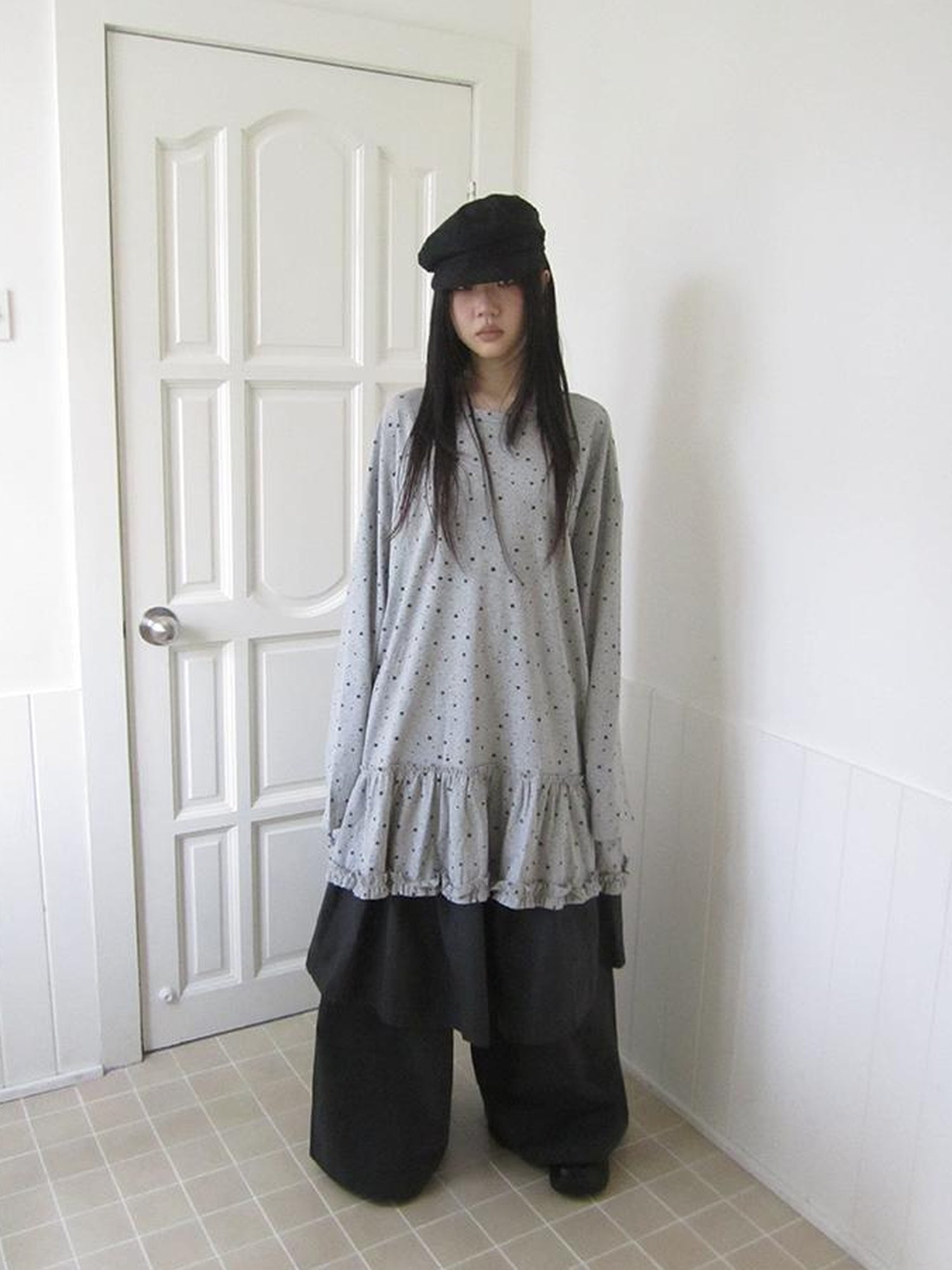 Updateang project Stars Print Lace Trim Oversized Long Sleeve Tee