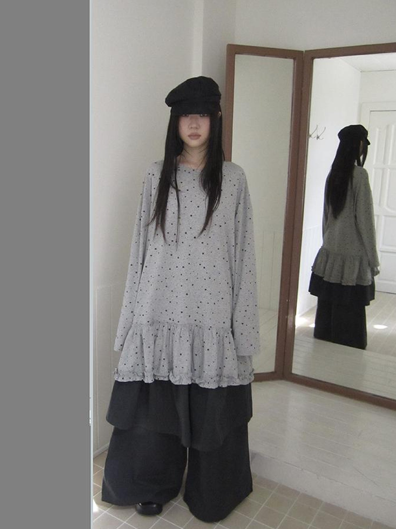 Updateang project Stars Print Lace Trim Oversized Long Sleeve Tee
