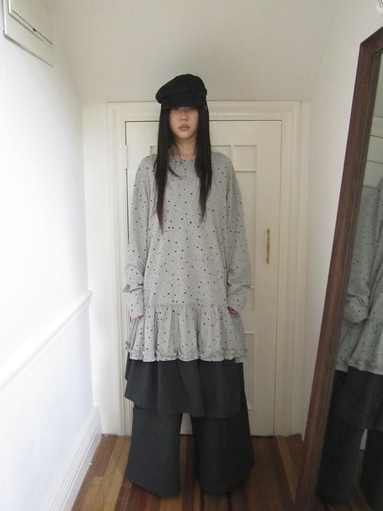 Updateang project Stars Print Lace Trim Oversized Long Sleeve Tee