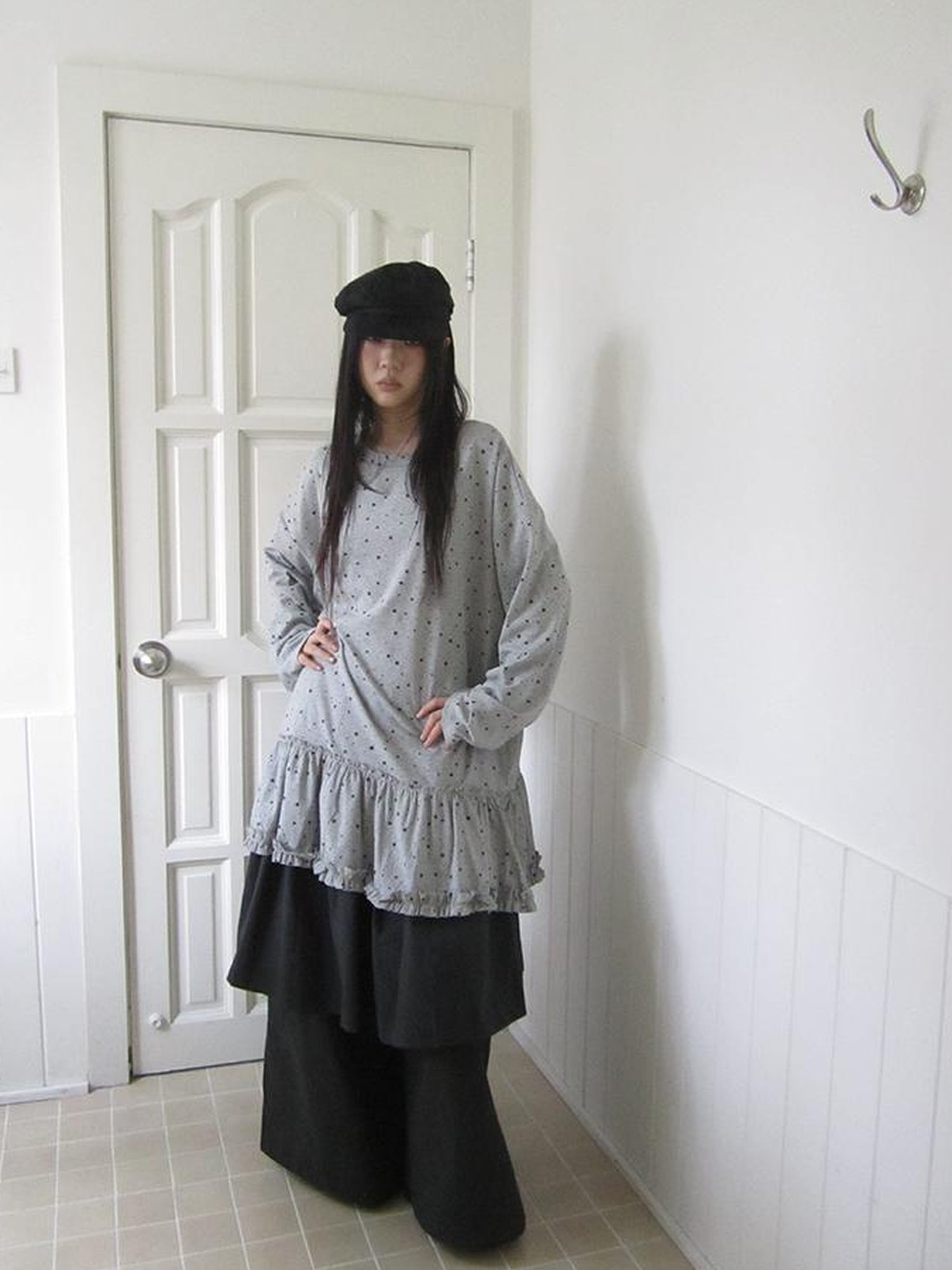 Updateang project Stars Print Lace Trim Oversized Long Sleeve Tee