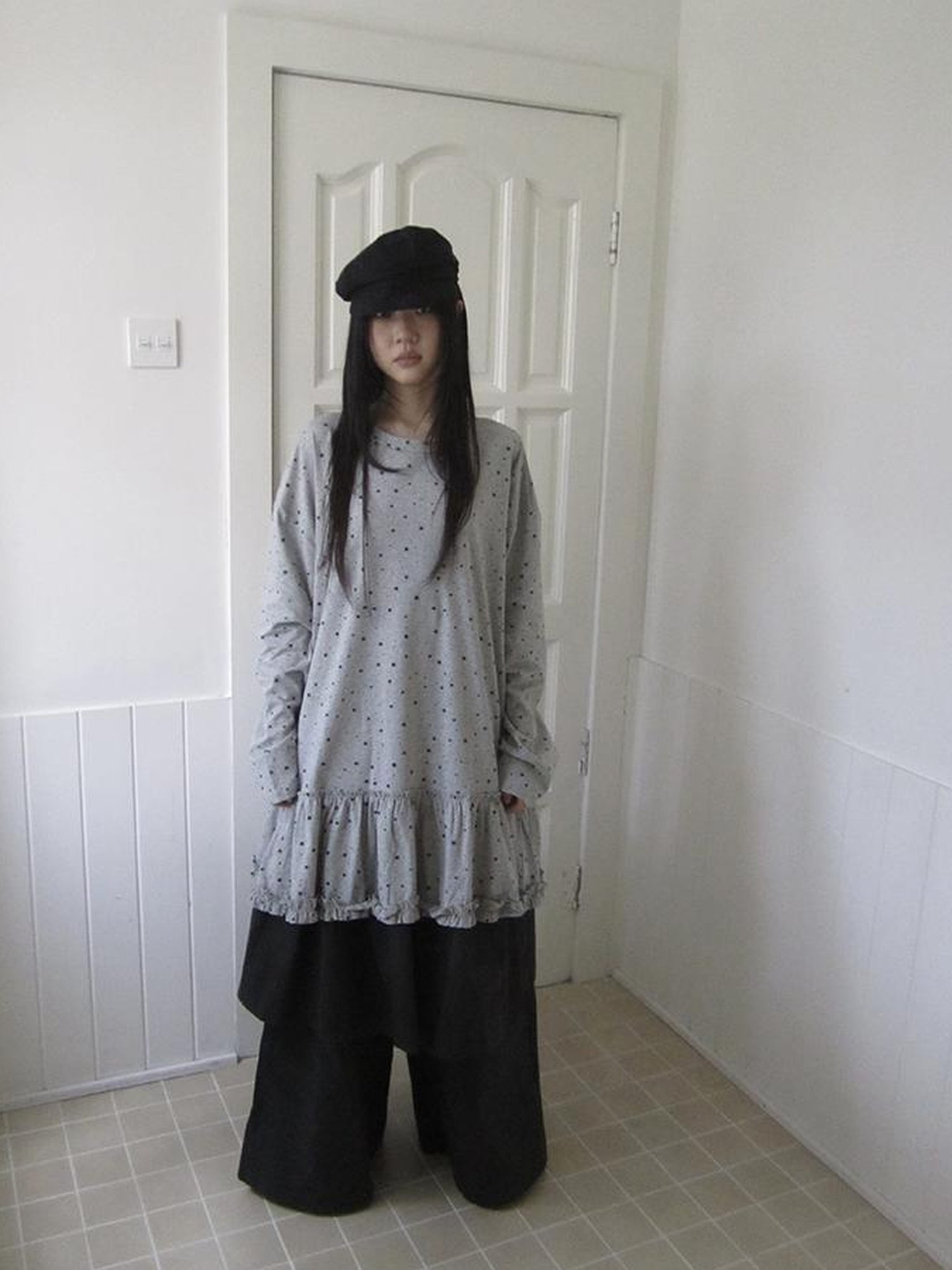 Updateang project Stars Print Lace Trim Oversized Long Sleeve Tee