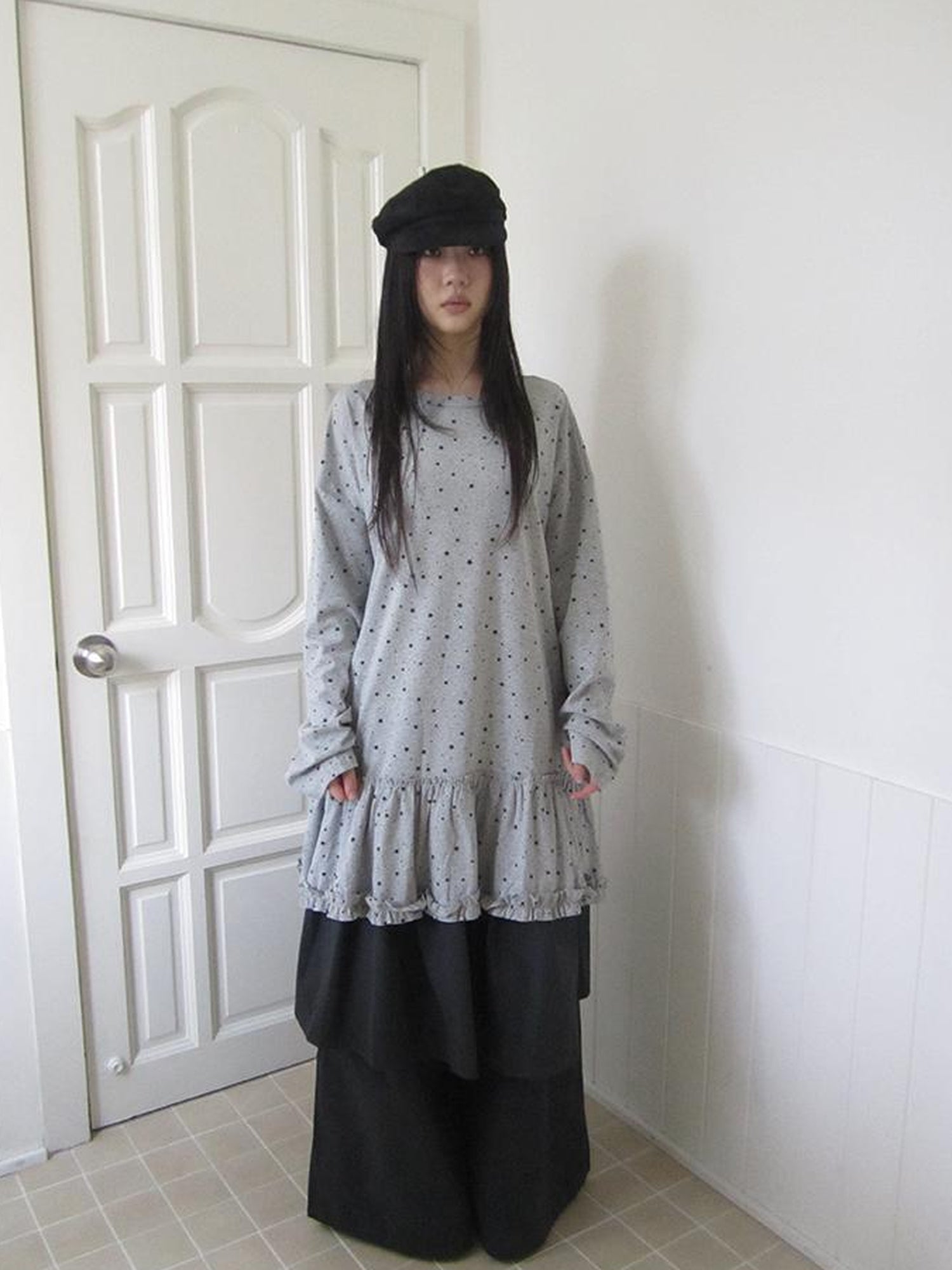Updateang project Stars Print Lace Trim Oversized Long Sleeve Tee