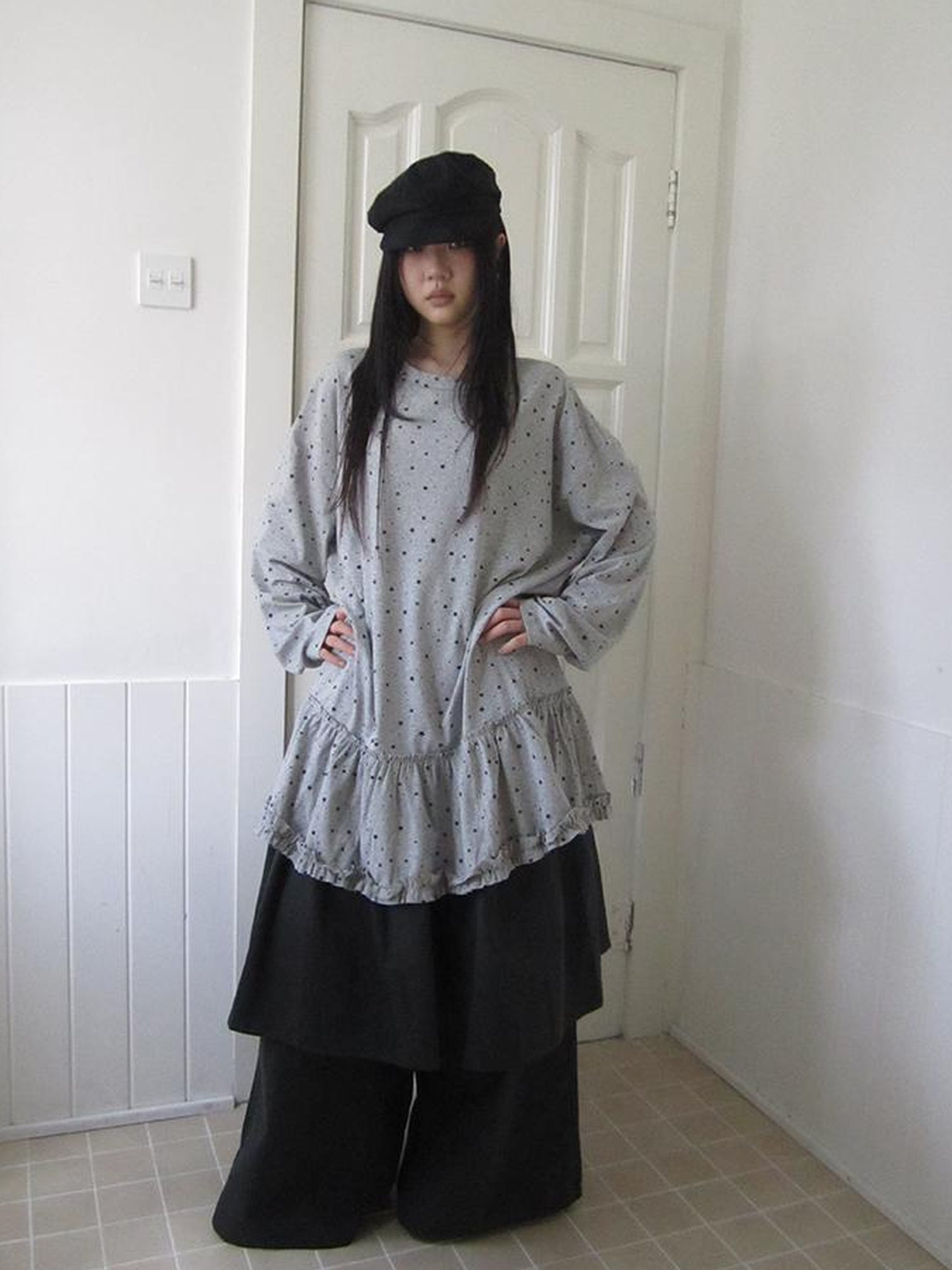 Updateang project Stars Print Lace Trim Oversized Long Sleeve Tee