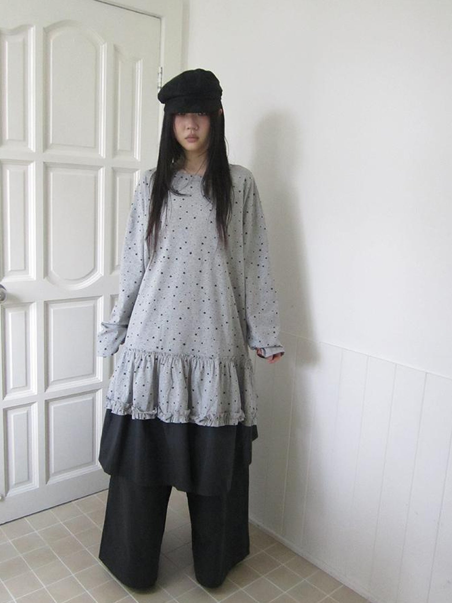 Updateang project Stars Print Lace Trim Oversized Long Sleeve Tee