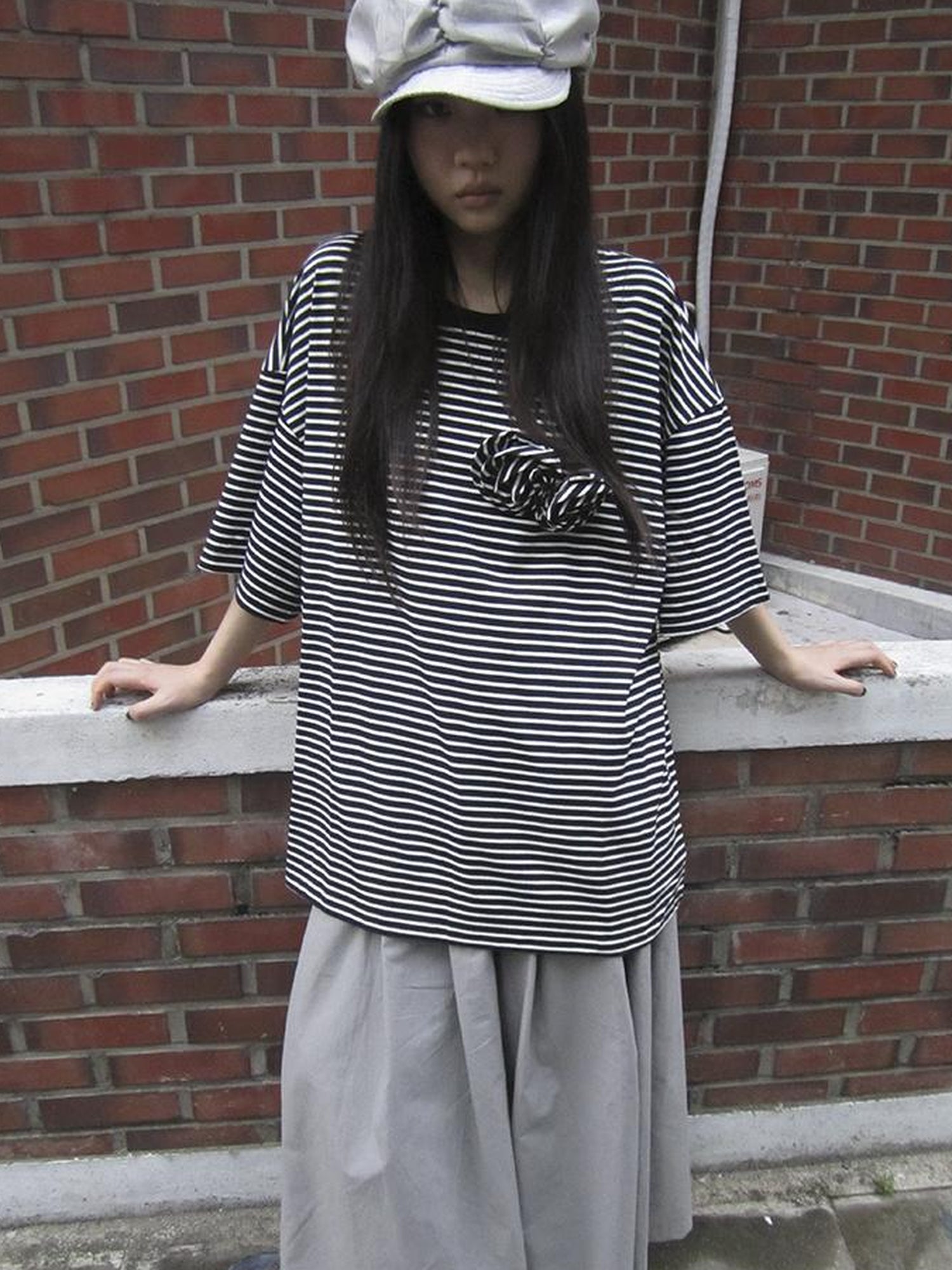 Updateang project Striped Color-Block Floral Print Short Sleeve Tee