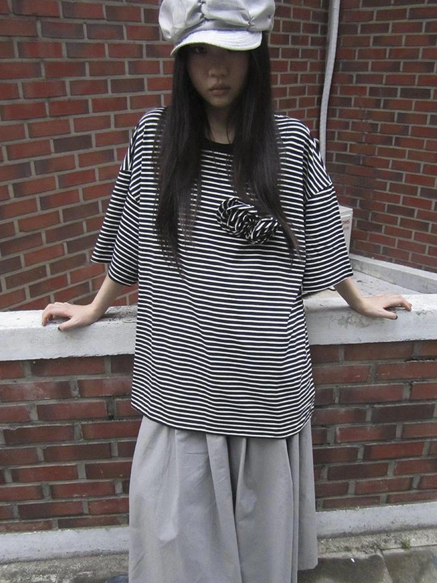 Striped Color-Block Floral Print Short Sleeve Tee