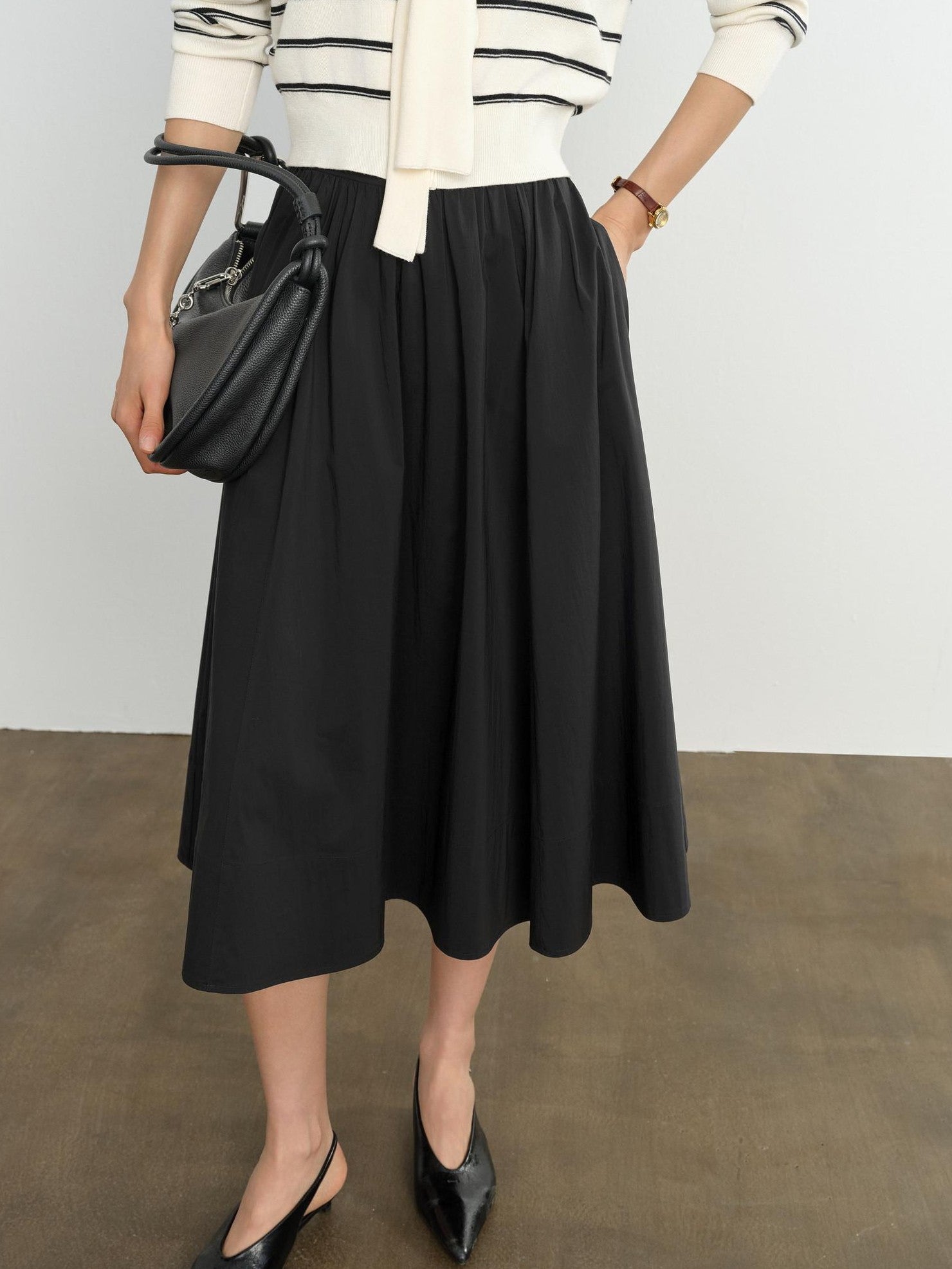 ang project Striped Colorblock Faux Layered Ruched Neck Women&