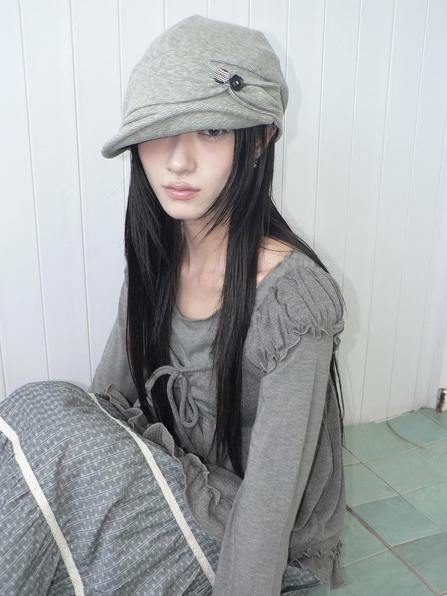 ang project Striped Handmade Pleated Wide Brim Vintage Women&