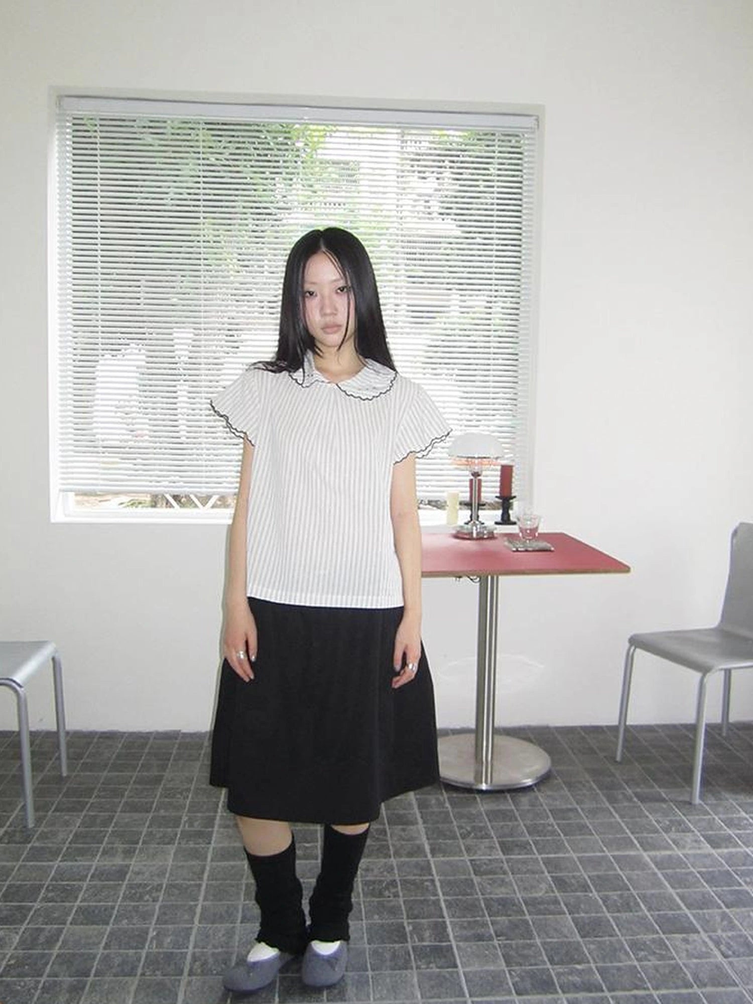 Striped Ruffle Collar Blouse