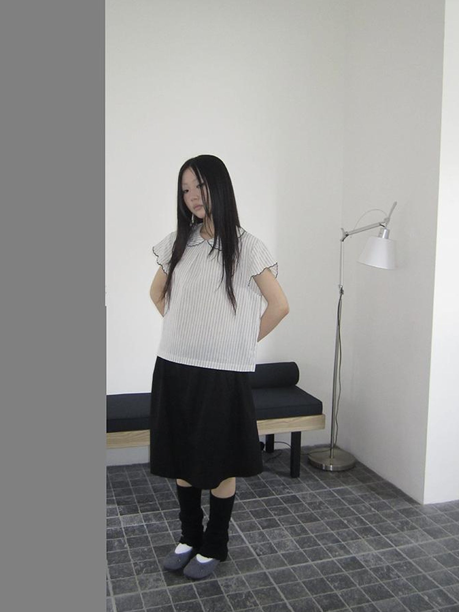 ang project Striped Ruffle Collar Blouse