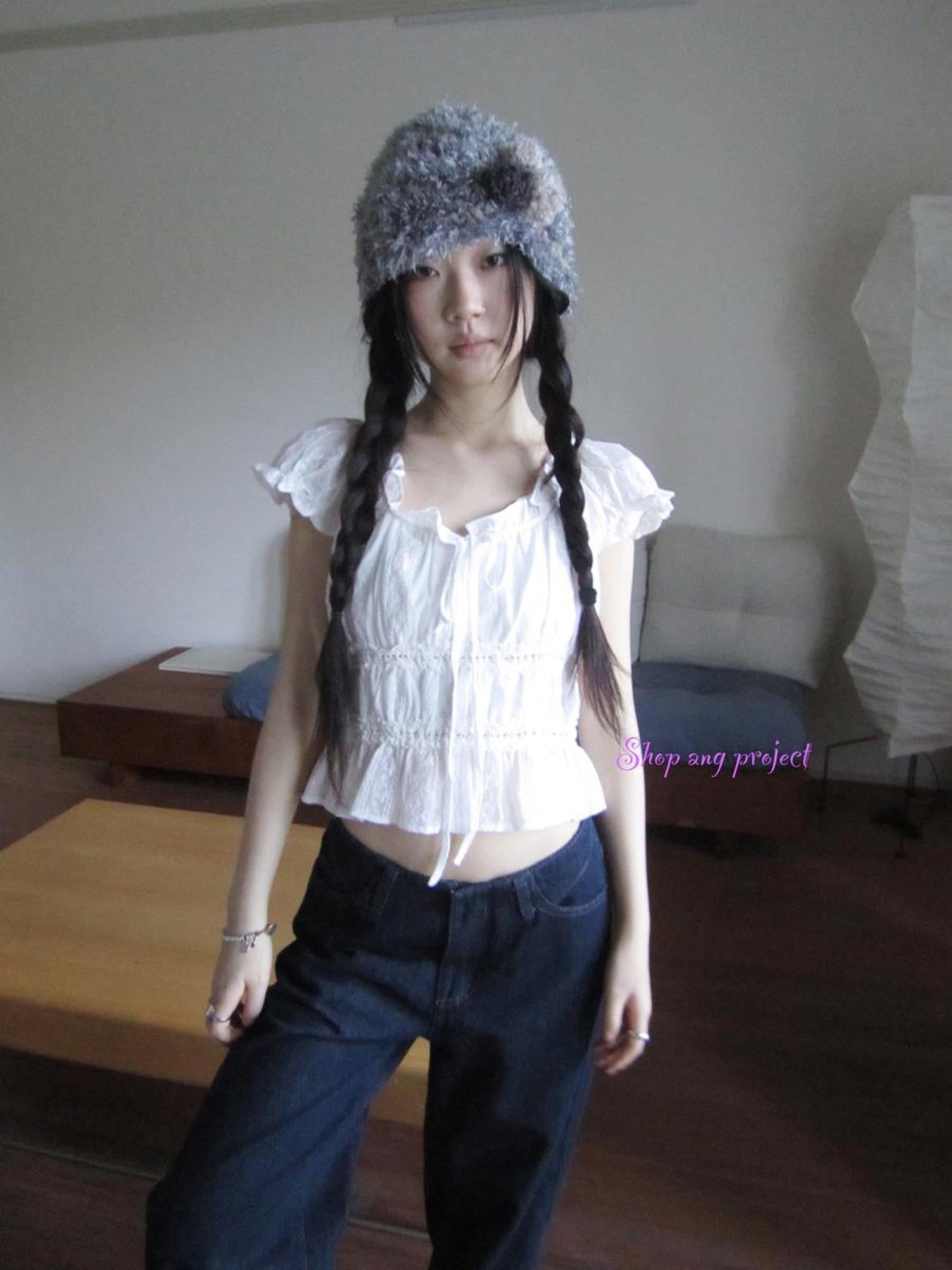 ang project Summer Ballet V-Neck Pleated Waist Shirt