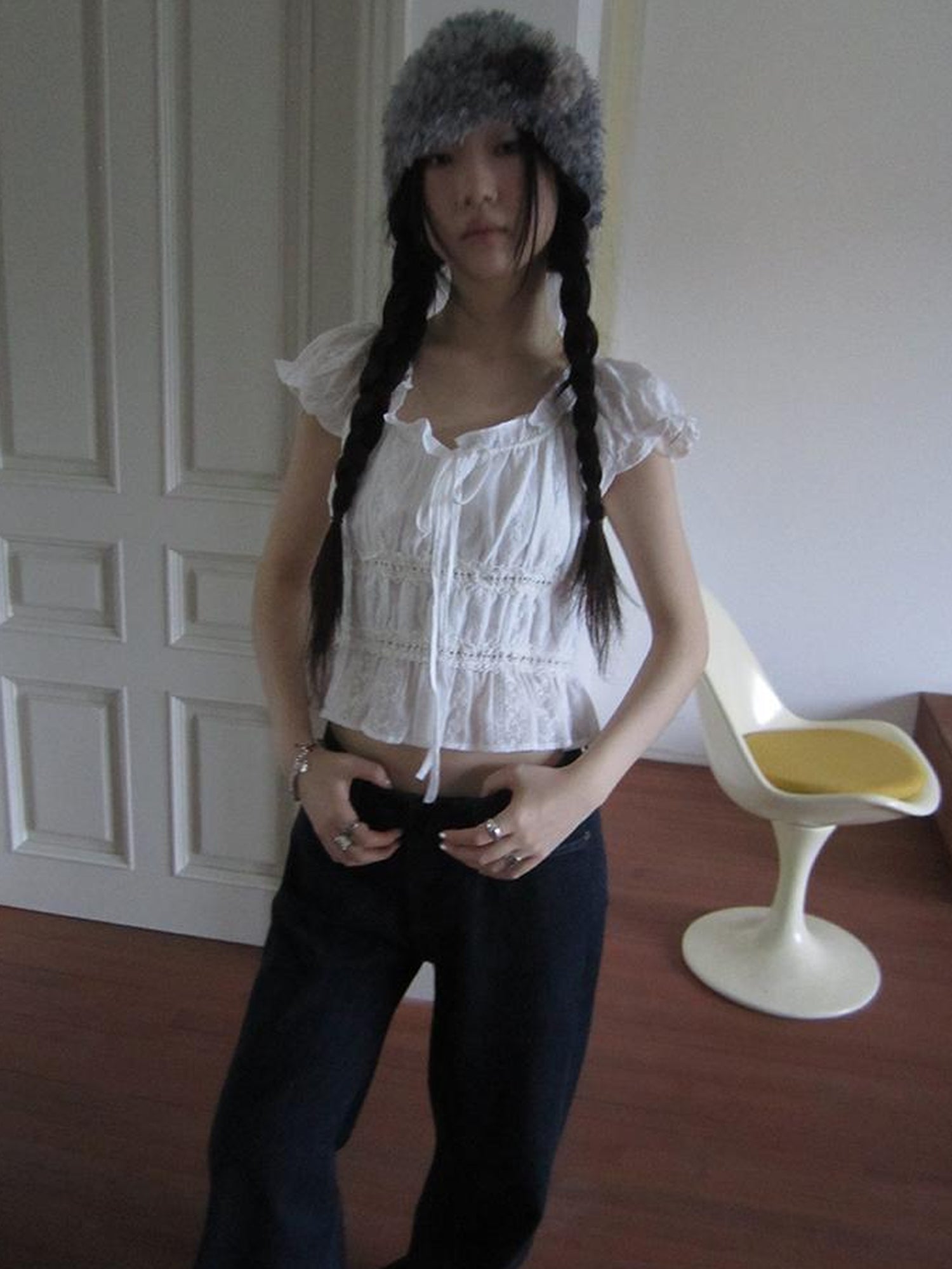 ang project Summer Ballet V-Neck Pleated Waist Shirt