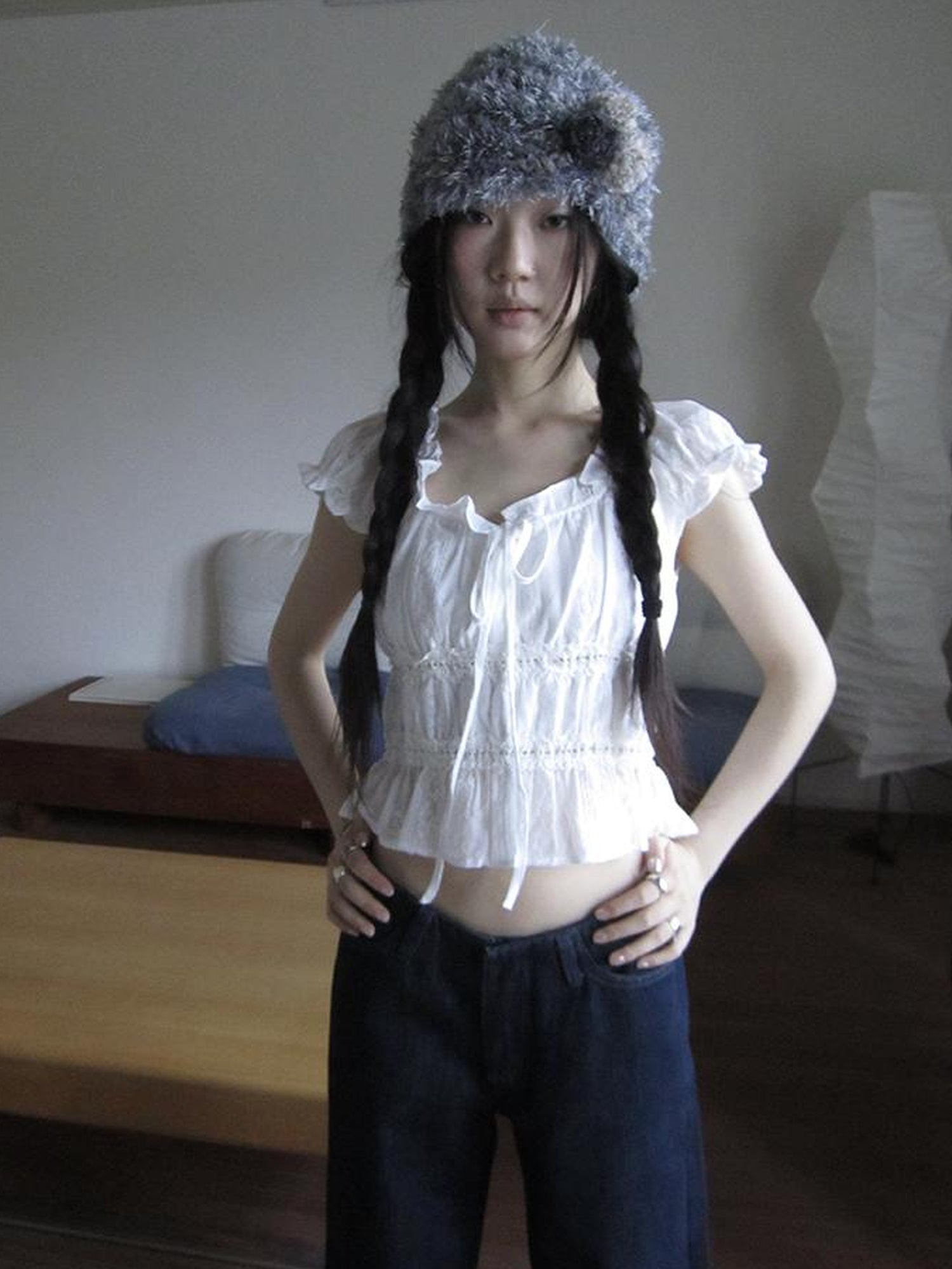 ang project Summer Ballet V-Neck Pleated Waist Shirt