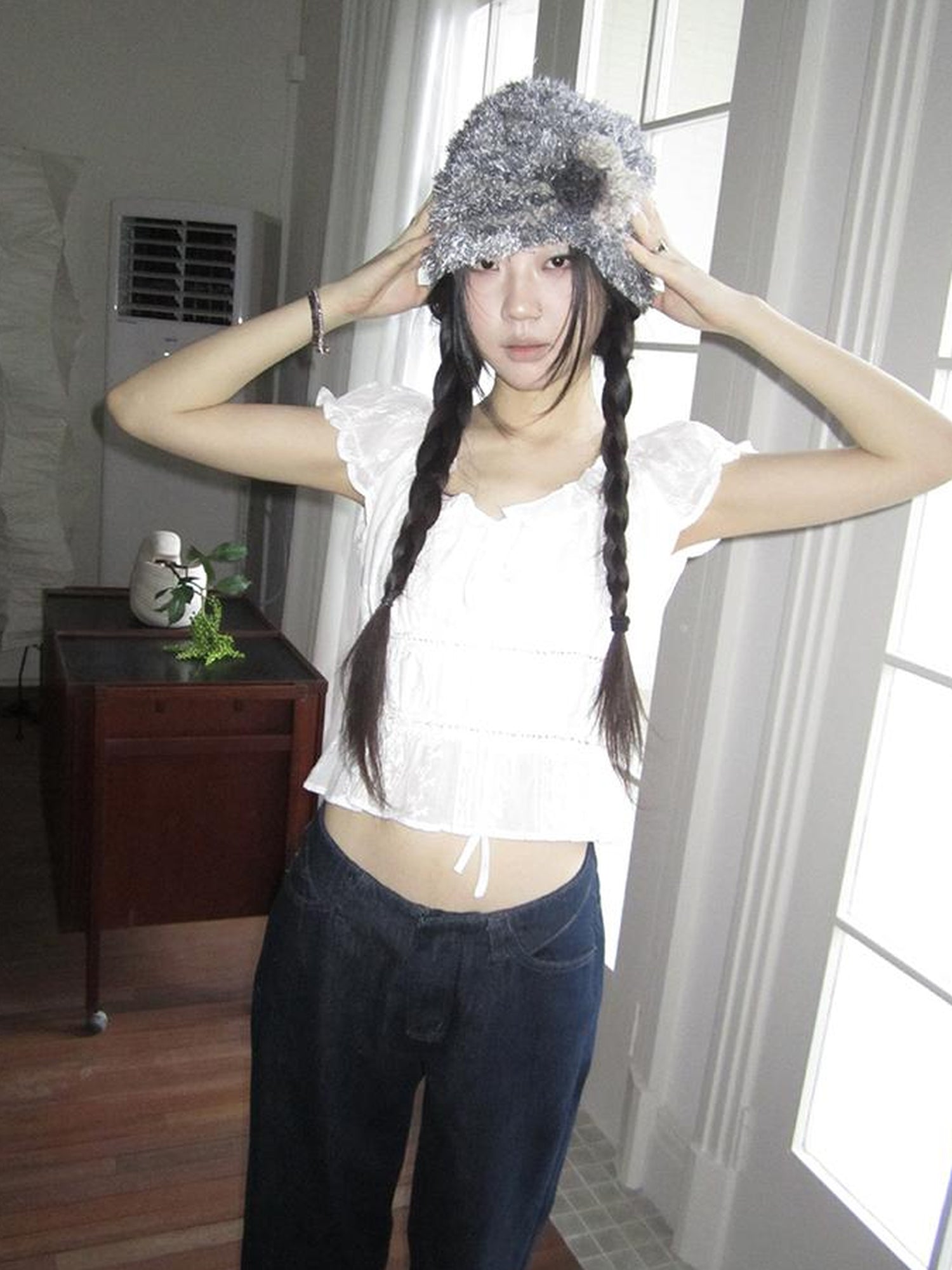 ang project Summer Ballet V-Neck Pleated Waist Shirt