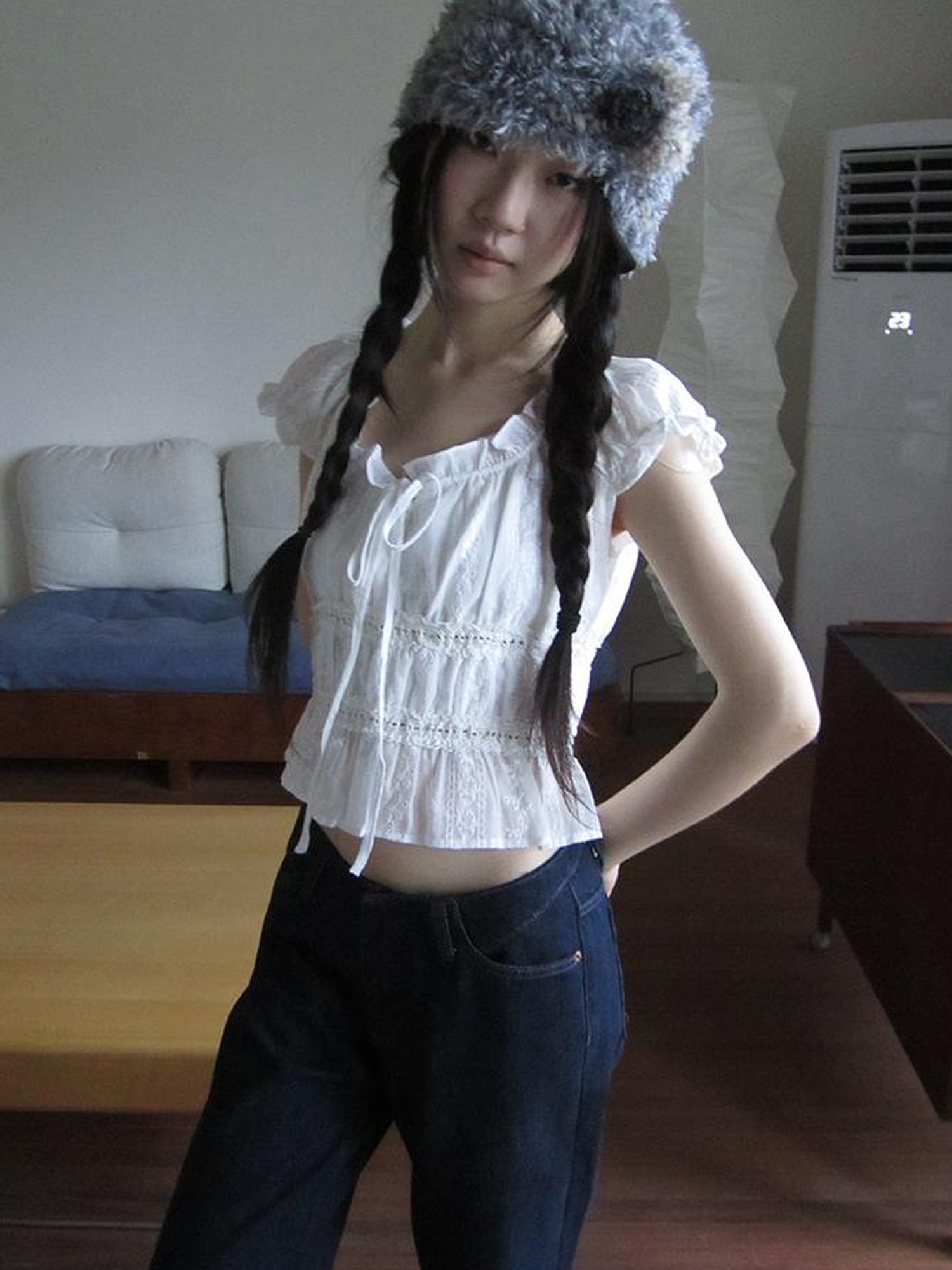 ang project Summer Ballet V-Neck Pleated Waist Shirt