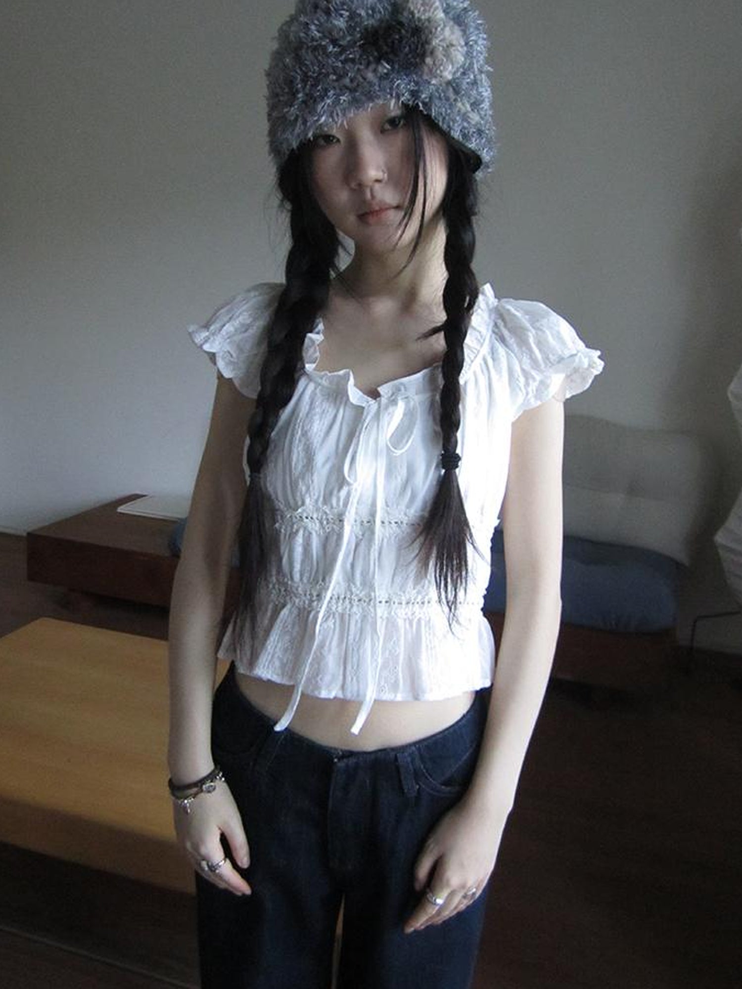 ang project Summer Ballet V-Neck Pleated Waist Shirt