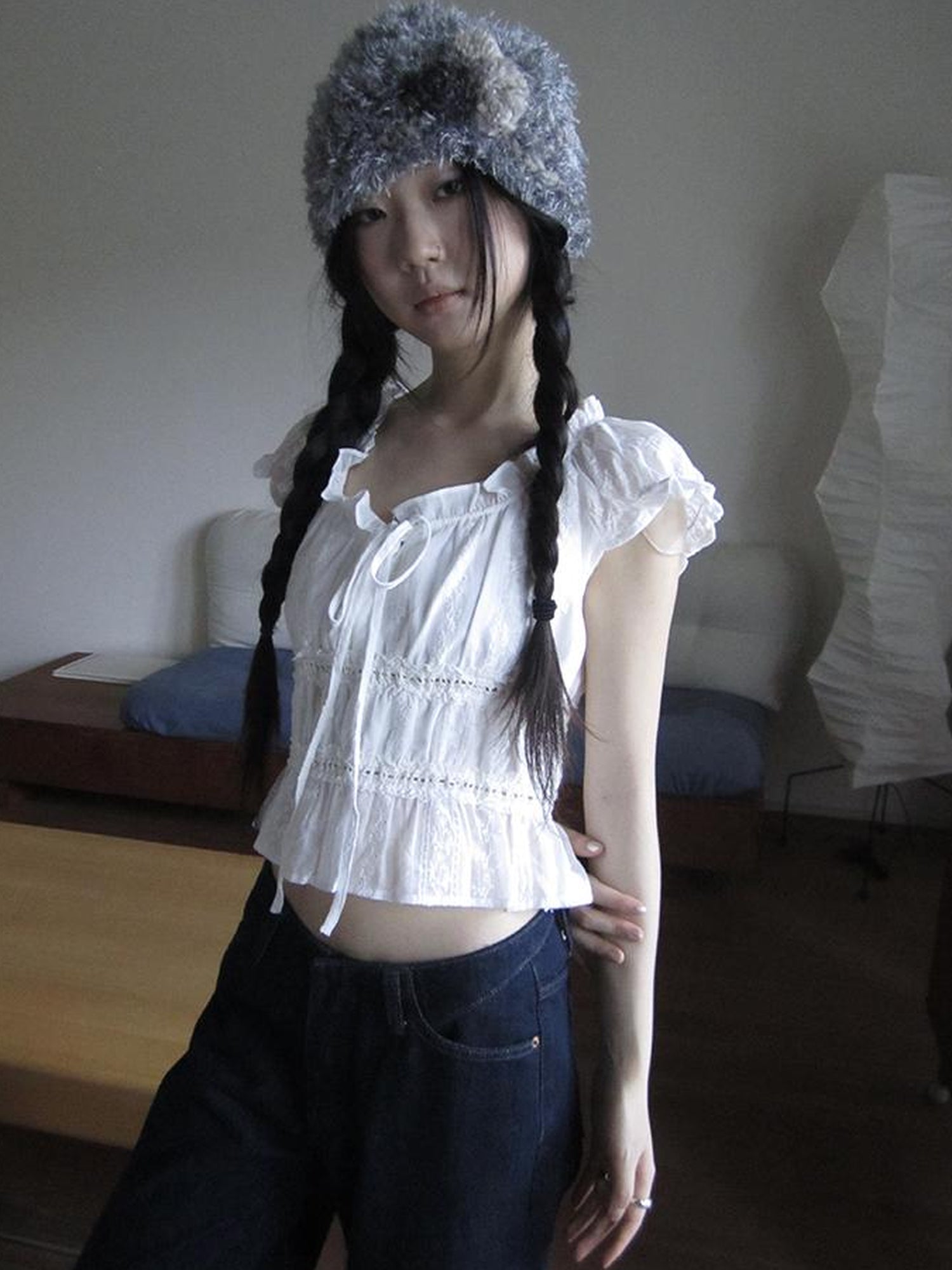ang project Summer Ballet V-Neck Pleated Waist Shirt