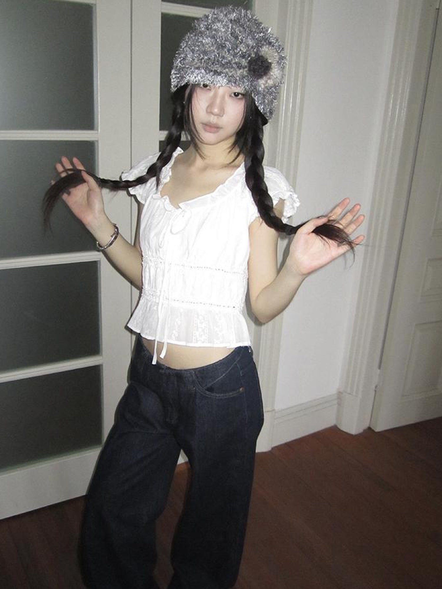 ang project Summer Ballet V-Neck Pleated Waist Shirt