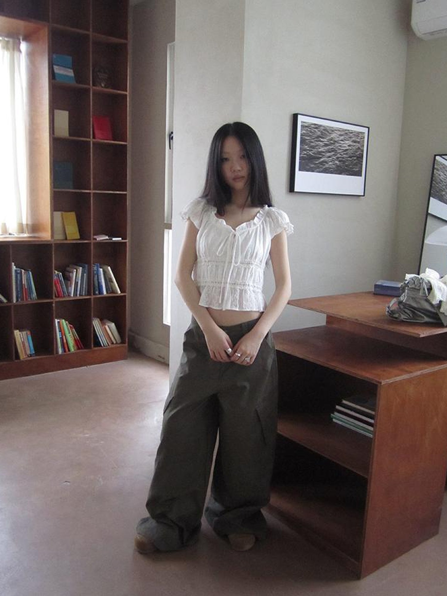 ang project Summer Ballet V-Neck Pleated Waist Shirt