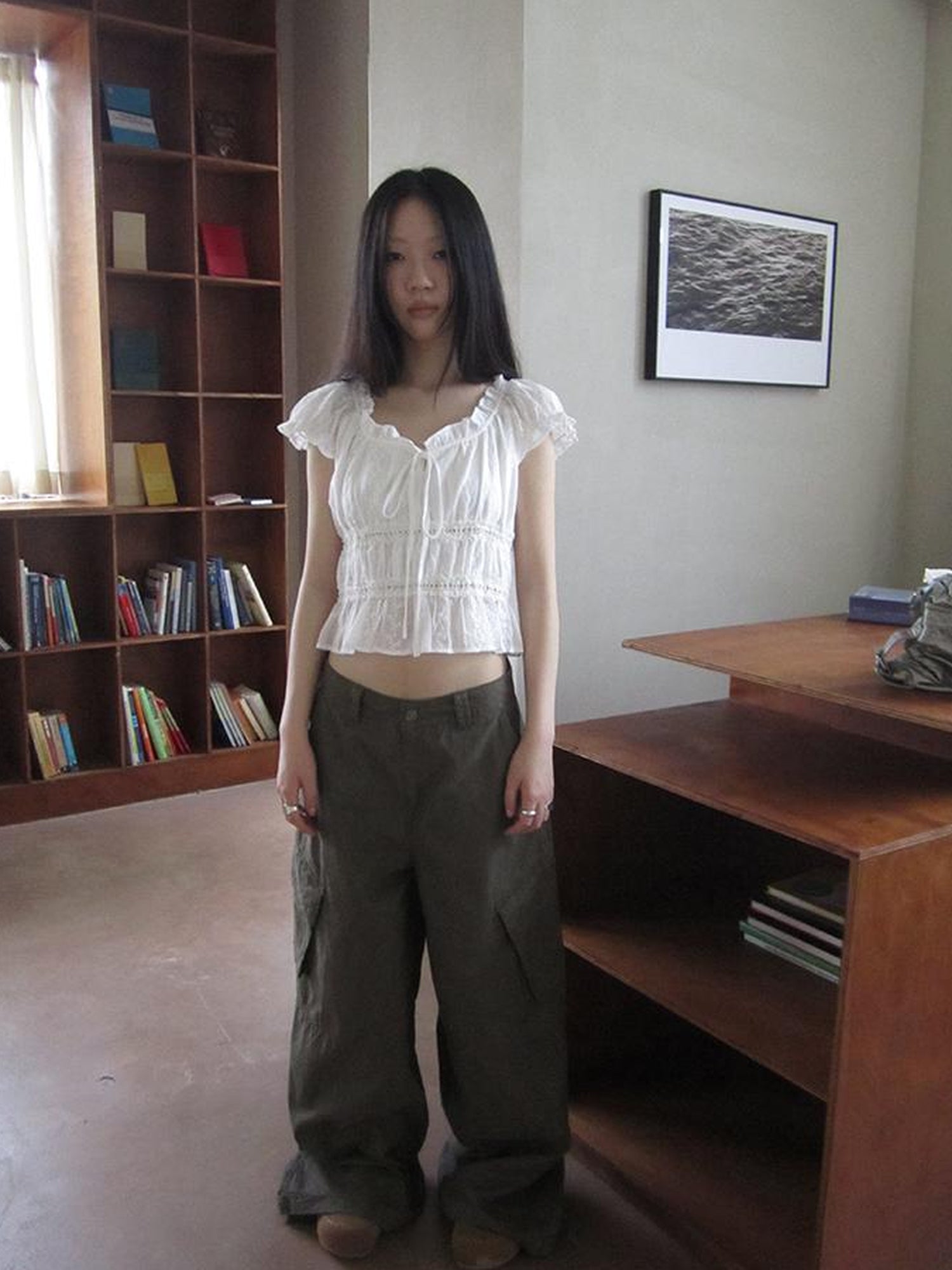 ang project Summer Ballet V-Neck Pleated Waist Shirt
