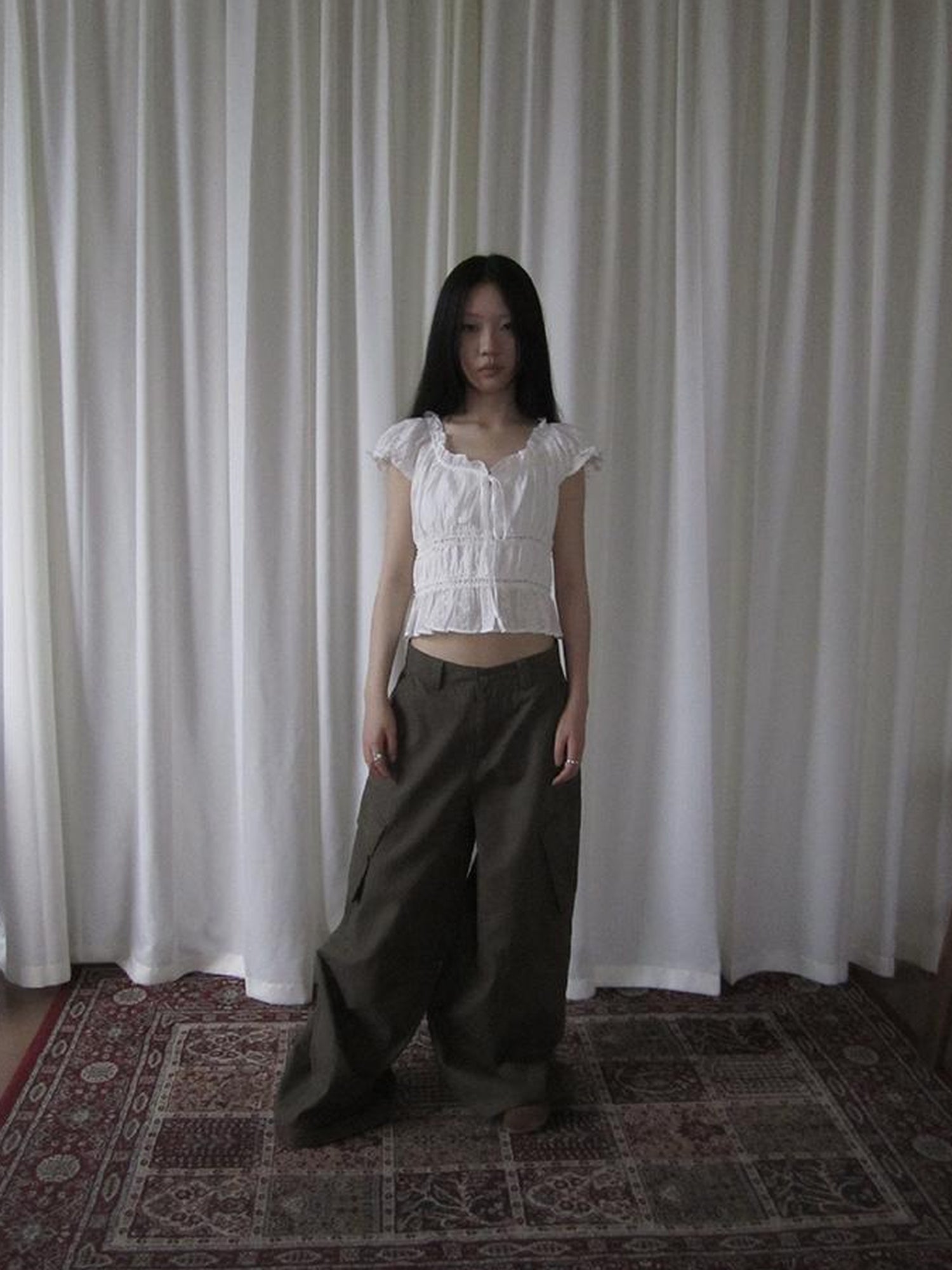 ang project Summer Ballet V-Neck Pleated Waist Shirt