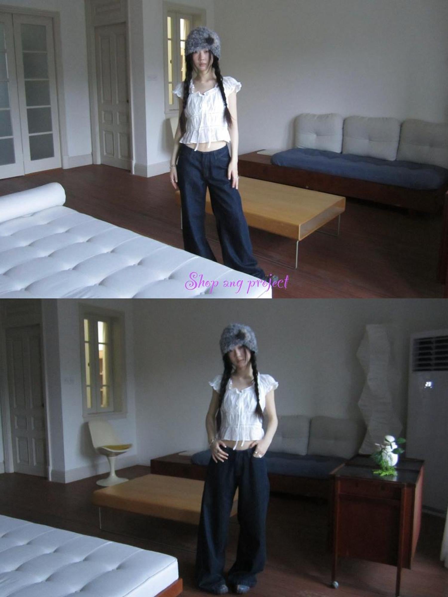 ang project Summer Ballet V-Neck Pleated Waist Shirt