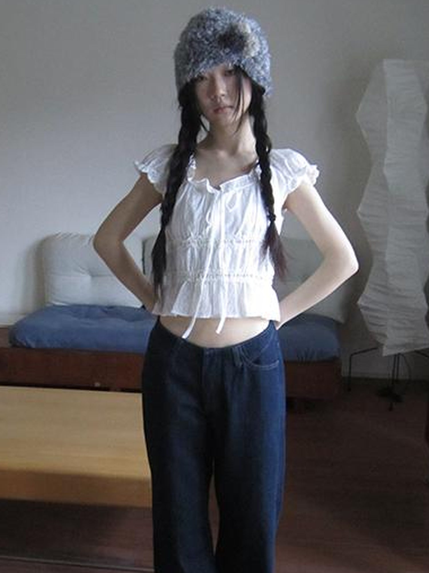 ang project Summer Ballet V-Neck Pleated Waist Shirt