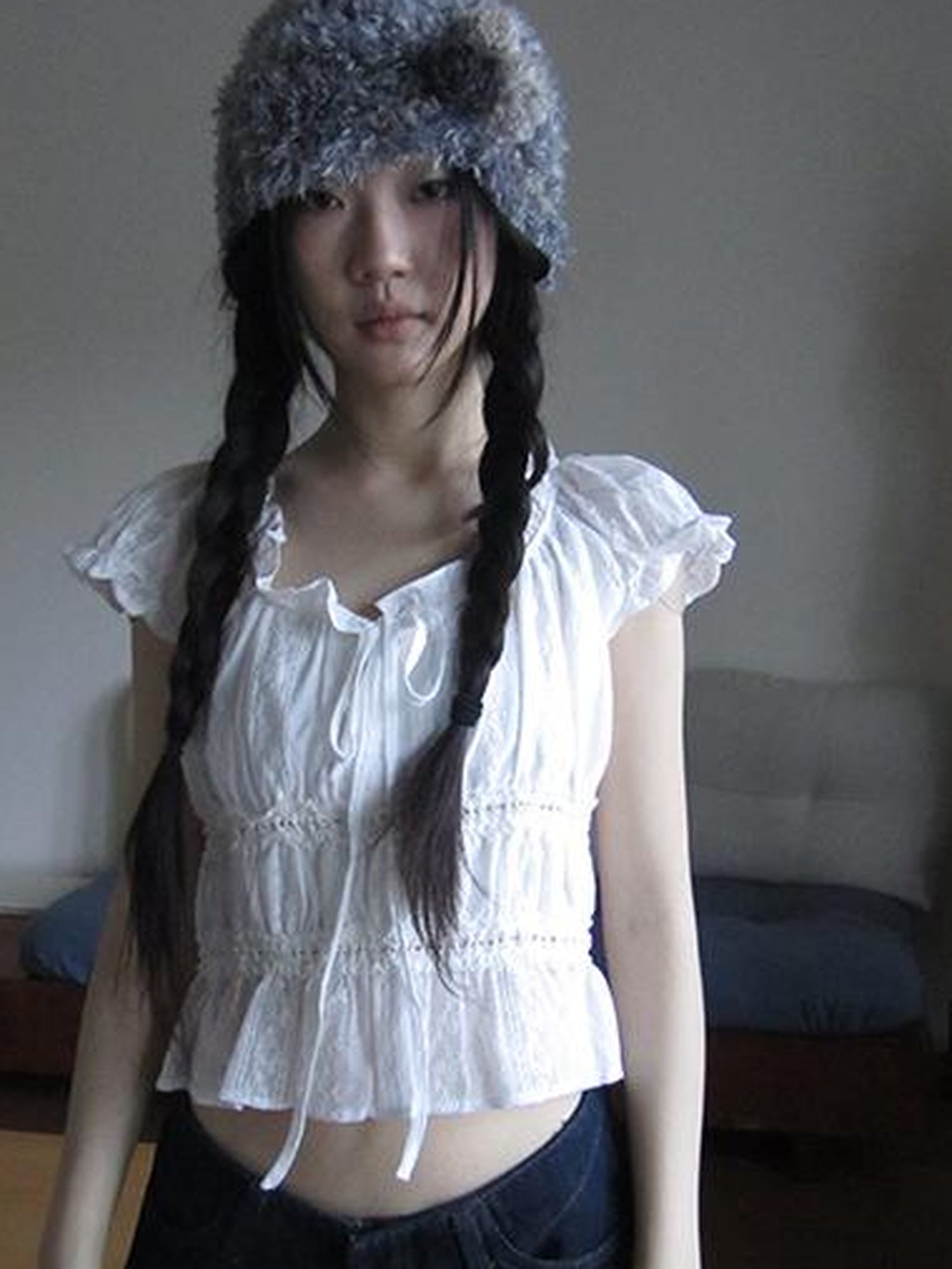 ang project Summer Ballet V-Neck Pleated Waist Shirt