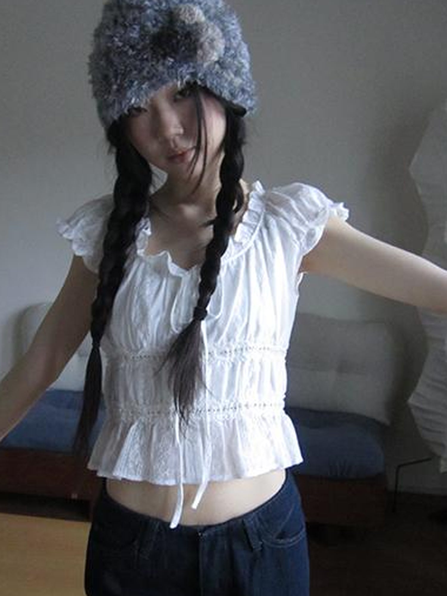 ang project Summer Ballet V-Neck Pleated Waist Shirt