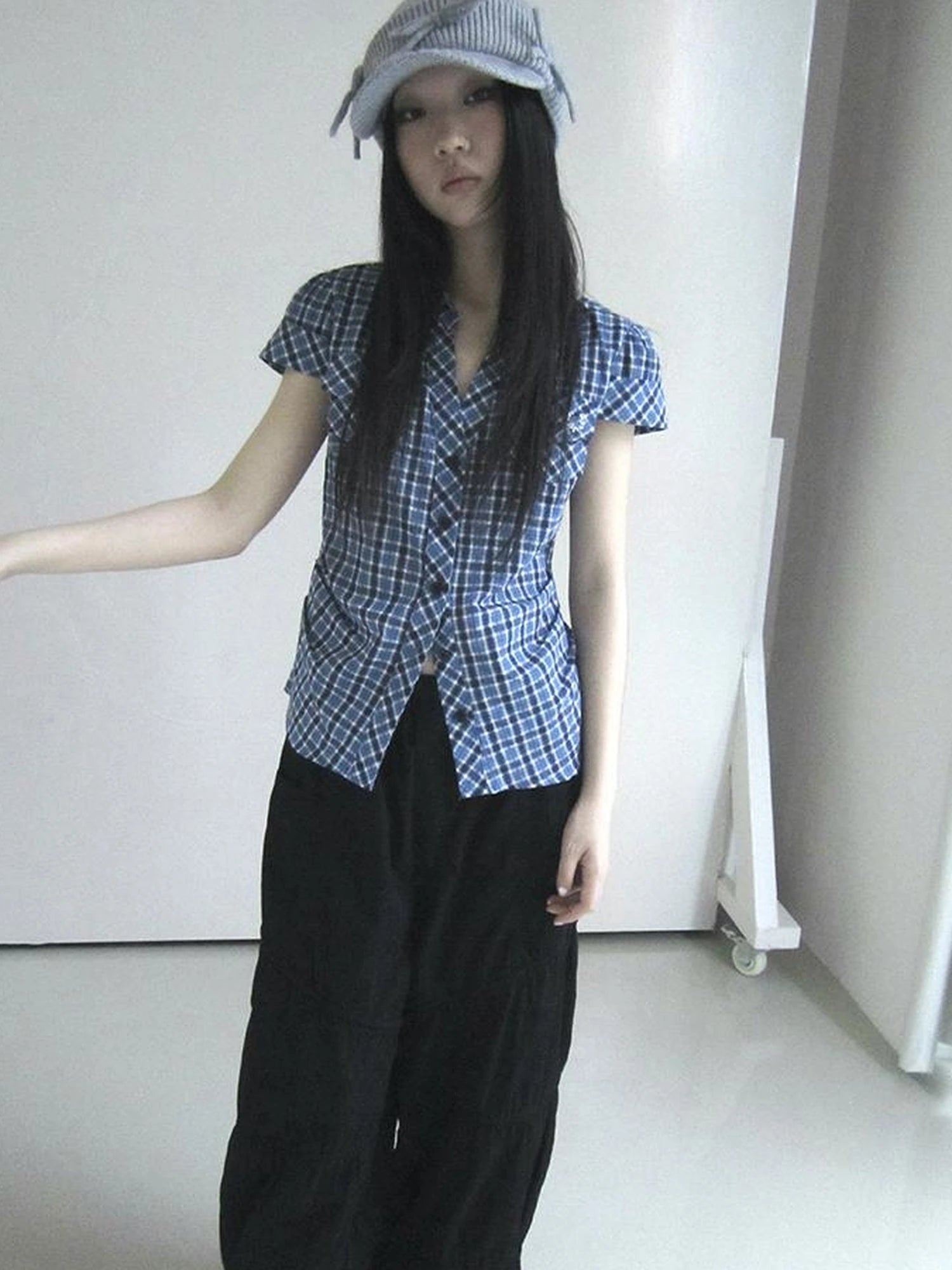 Summer Checkered Polo Waist Fit Short Sleeve Shirt