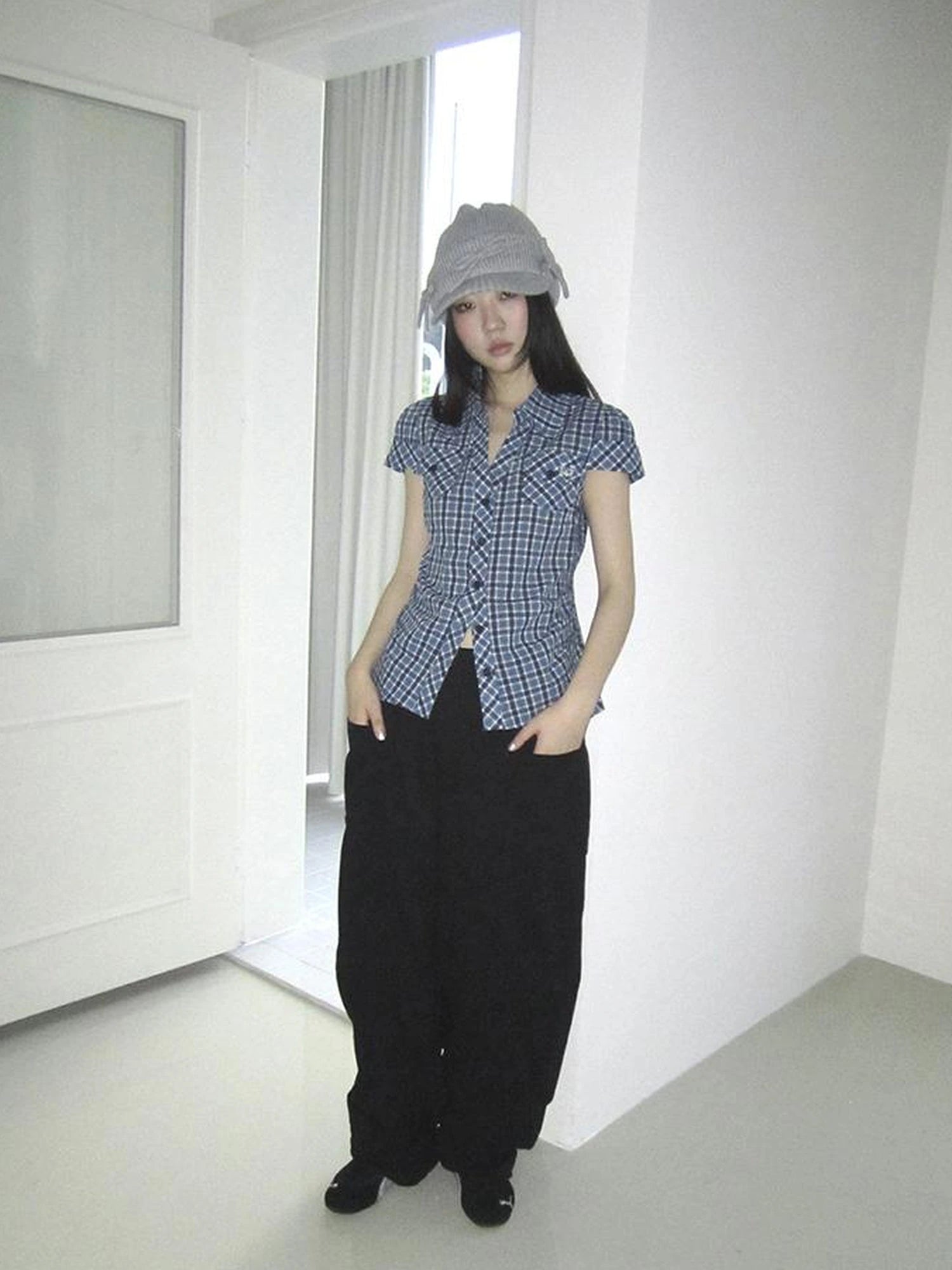 Summer Checkered Polo Waist Fit Short Sleeve Shirt